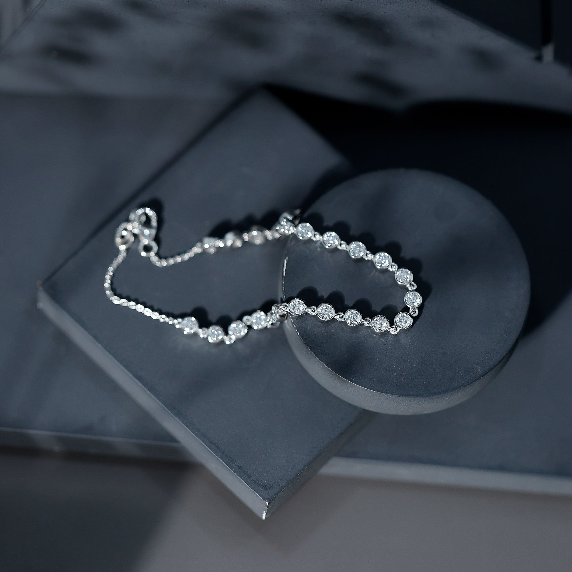 Certified Lab Grown Bezel Set Diamond Eternity Chain Bracelet Lab - ( EF-VS ) - Rosec Jewels