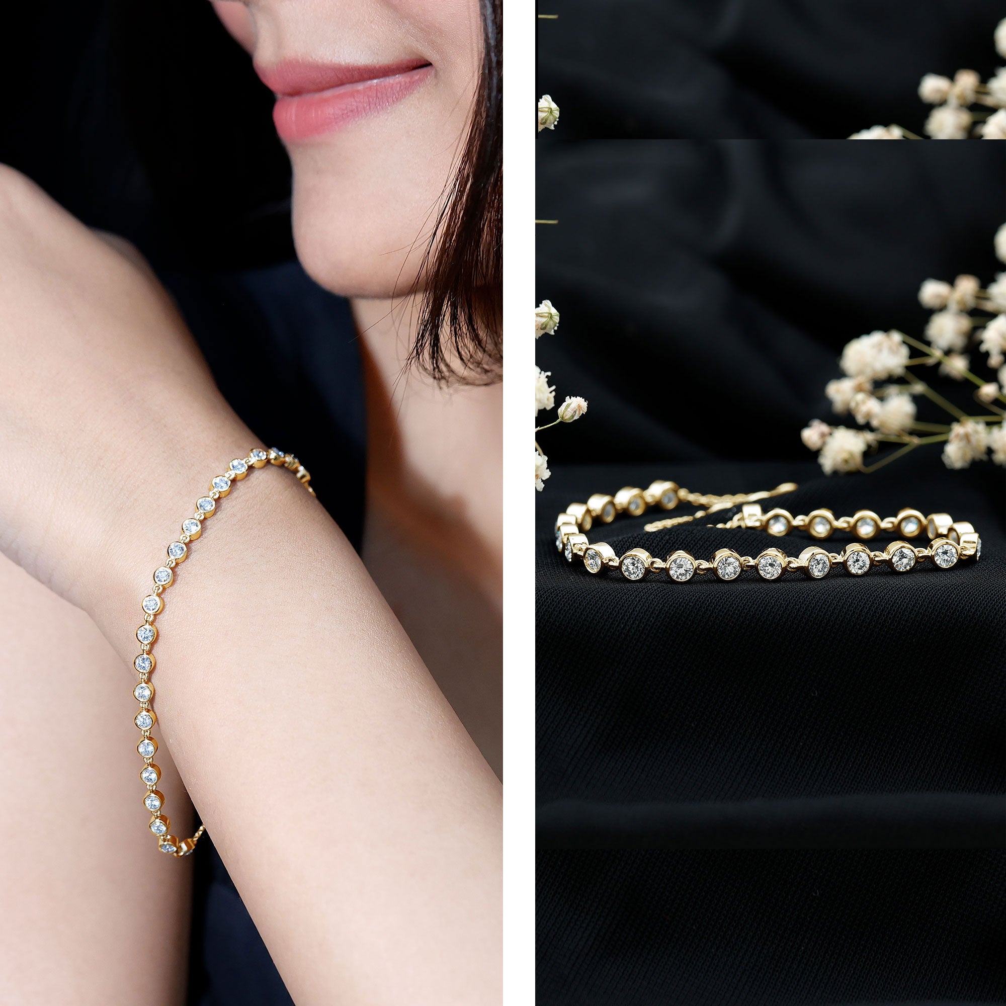 Certified Lab Grown Bezel Set Diamond Eternity Chain Bracelet Lab - ( EF-VS ) - Rosec Jewels