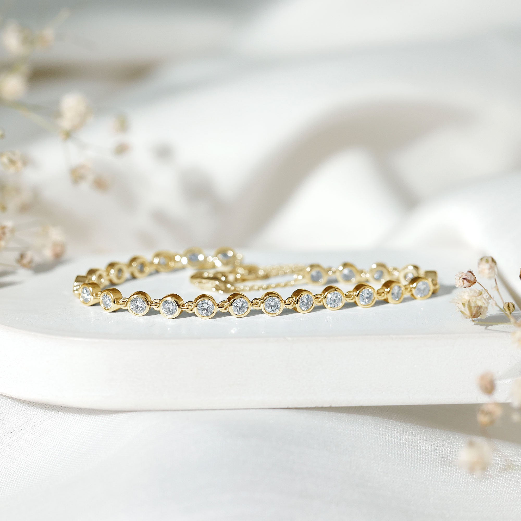 Certified Lab Grown Bezel Set Diamond Eternity Chain Bracelet Lab - ( EF-VS ) - Rosec Jewels