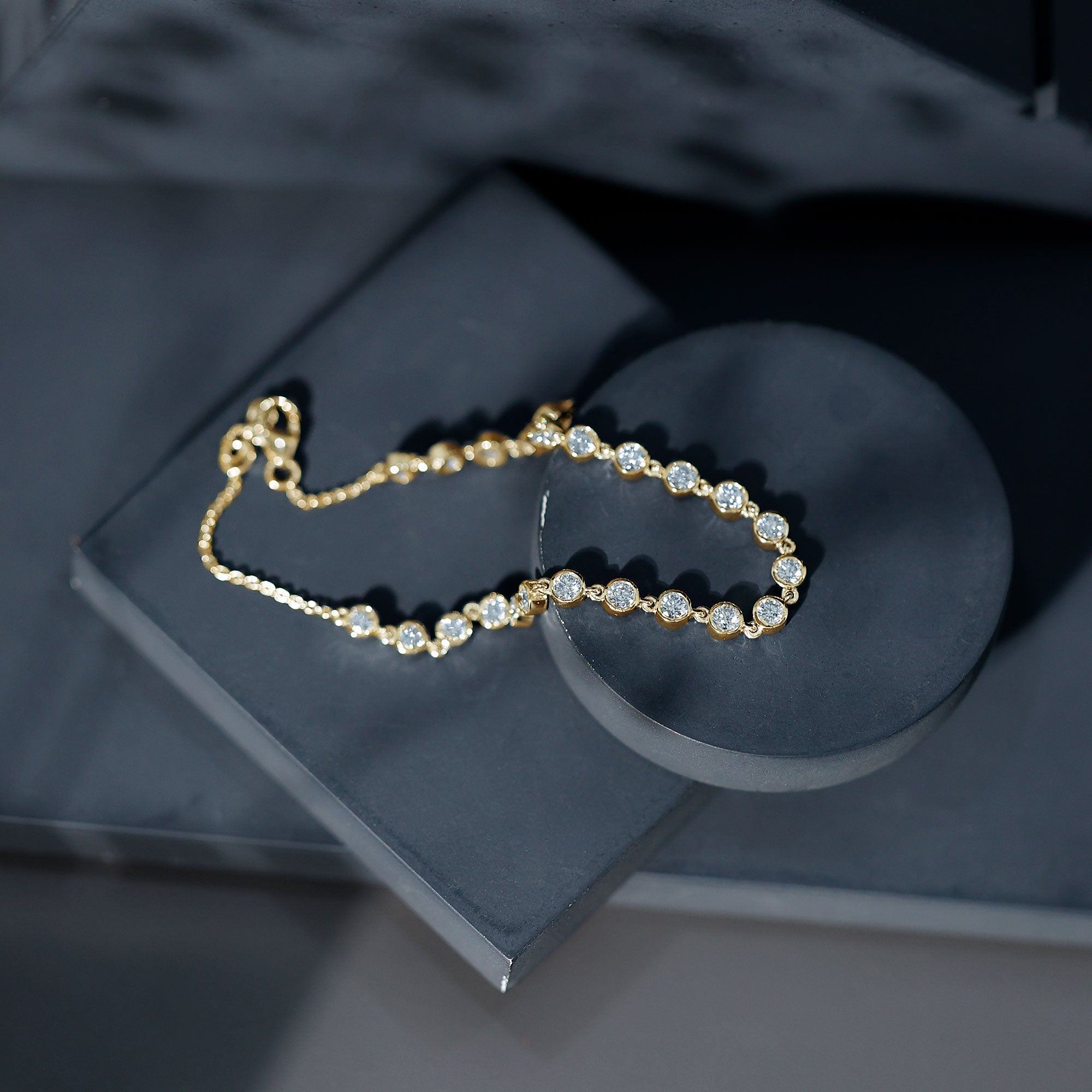 Certified Lab Grown Bezel Set Diamond Eternity Chain Bracelet Lab - ( EF-VS ) - Rosec Jewels