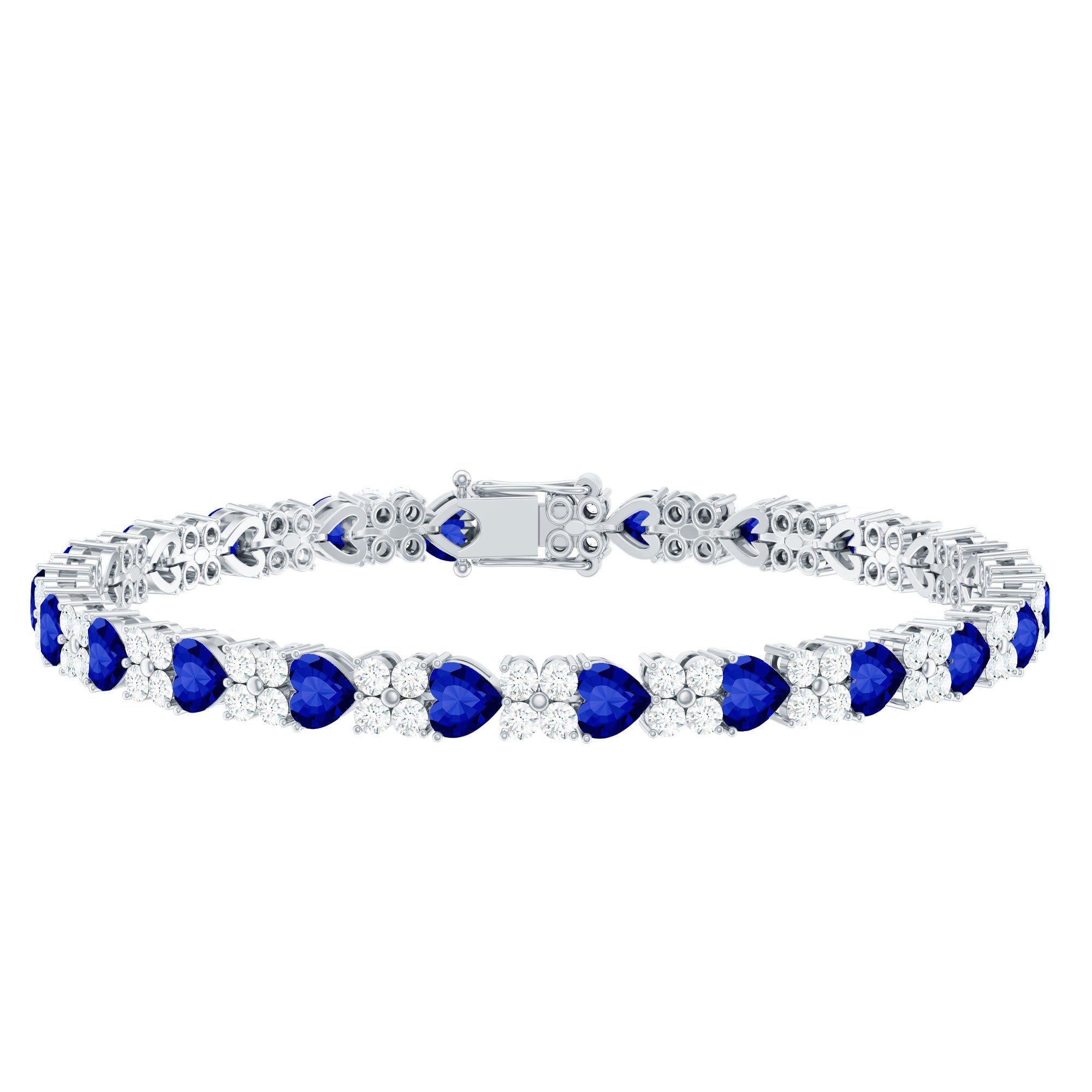 Heart Shape Lab Grown Blue Sapphire and Diamond Tennis Bracelet