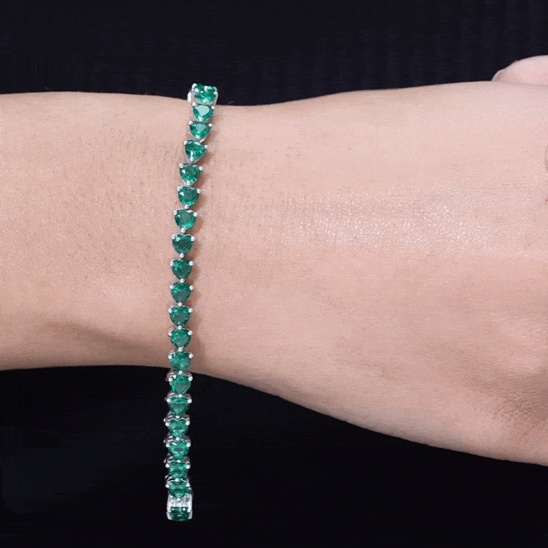 Lab Grown Emerald Heart Tennis Bracelet AAAA - Rosec Jewels