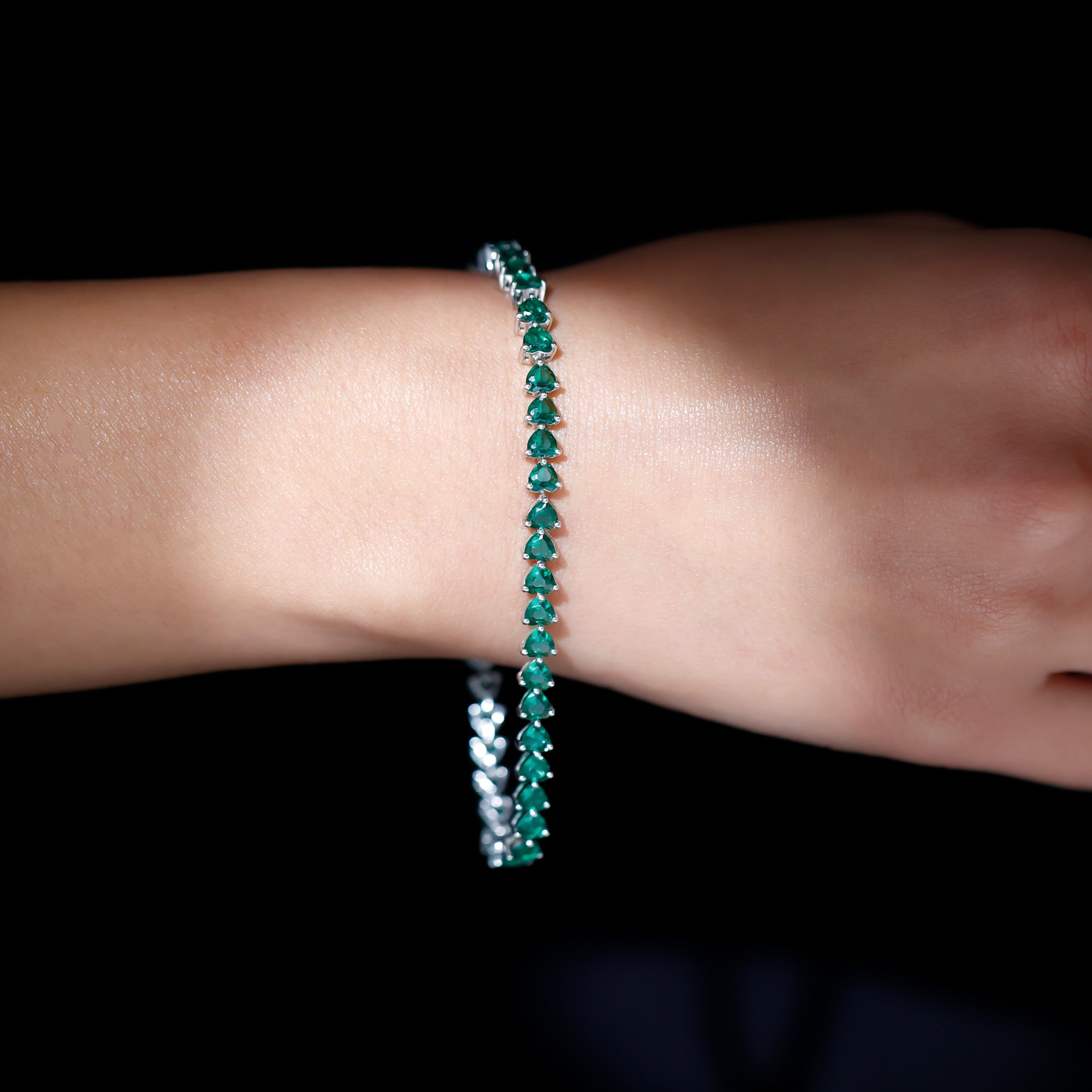 Lab Grown Emerald Heart Tennis Bracelet AAAA - Rosec Jewels
