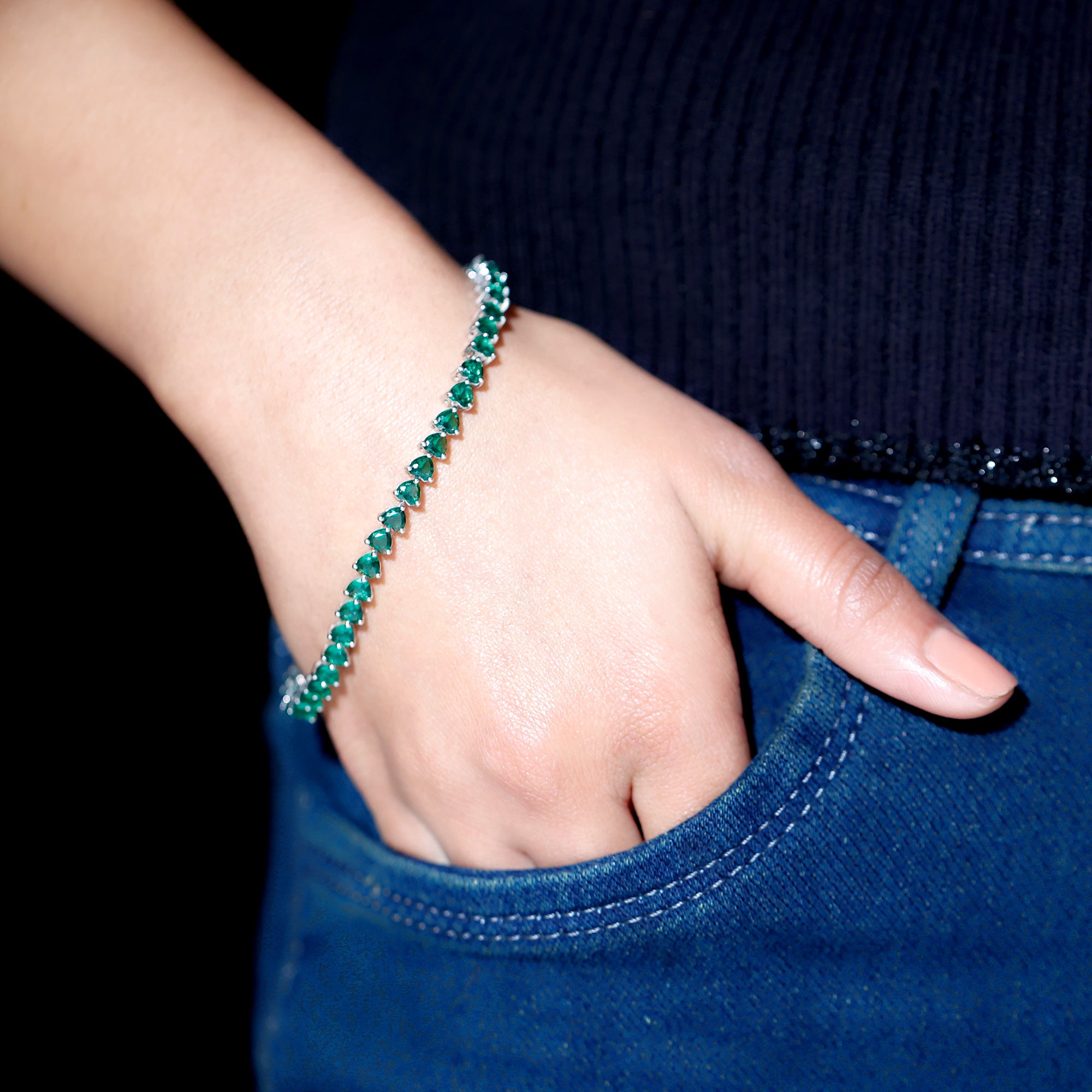 Lab Grown Emerald Heart Tennis Bracelet AAAA - Rosec Jewels