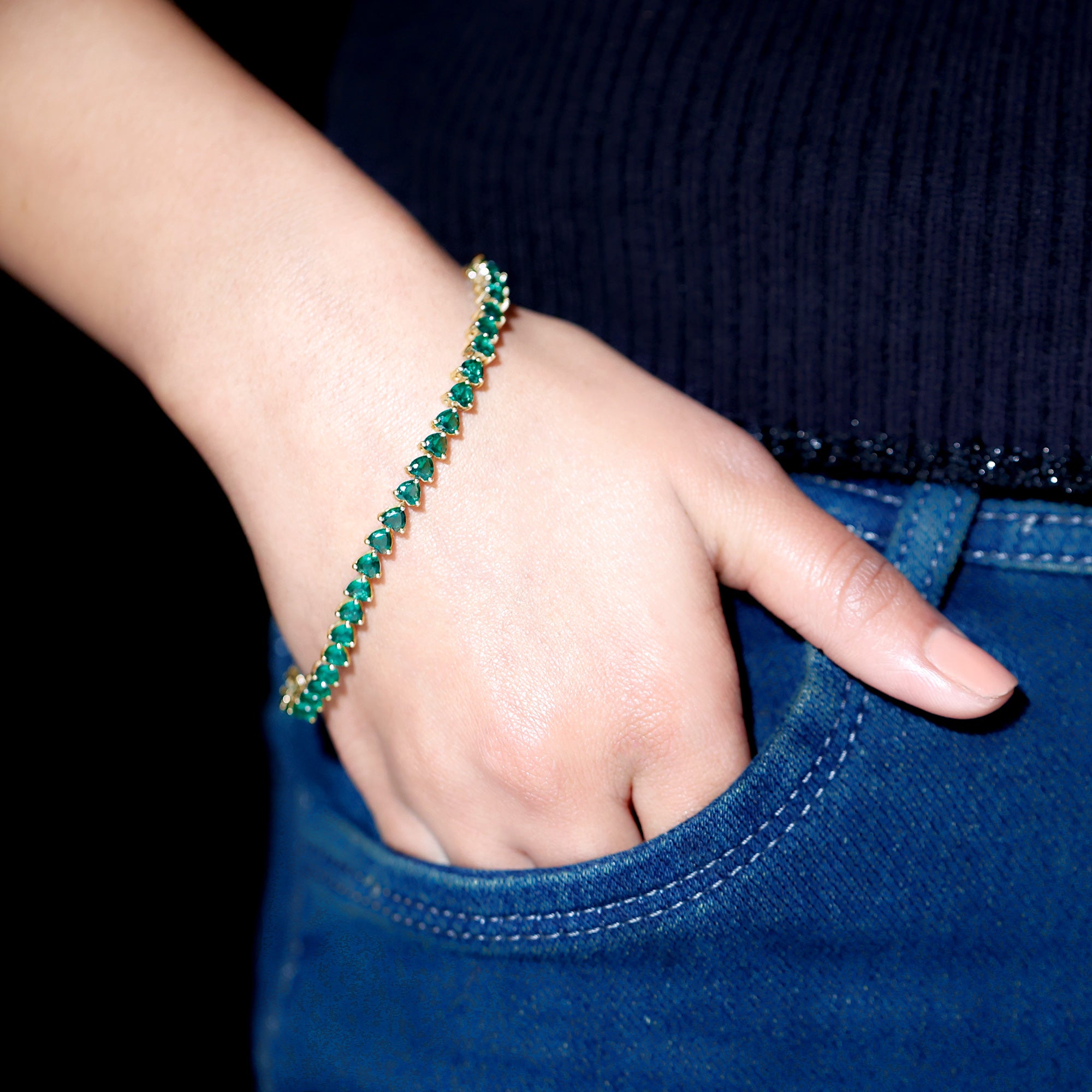 Lab Grown Emerald Heart Tennis Bracelet AAAA - Rosec Jewels