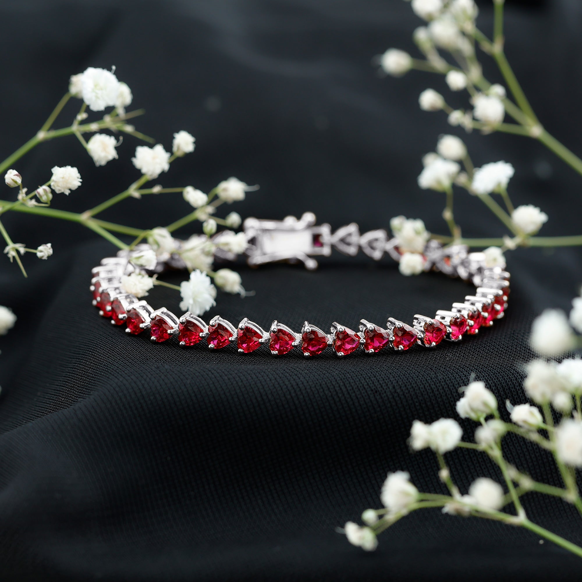 Heart Shape Lab Grown Ruby Tennis Bracelet AAAA - Rosec Jewels