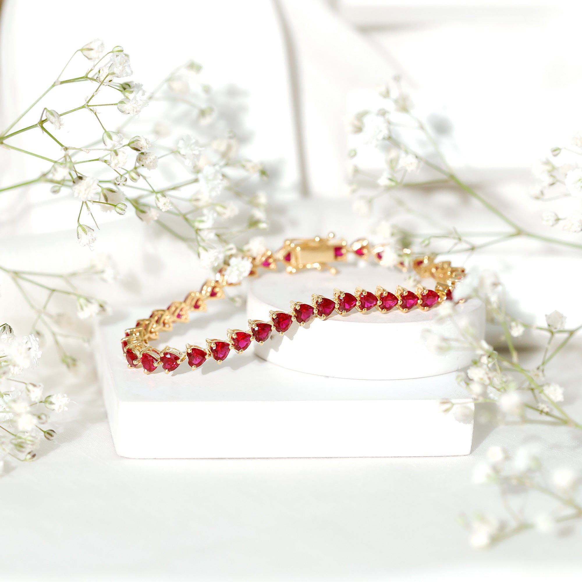 Heart Shape Lab Grown Ruby Tennis Bracelet AAAA - Rosec Jewels