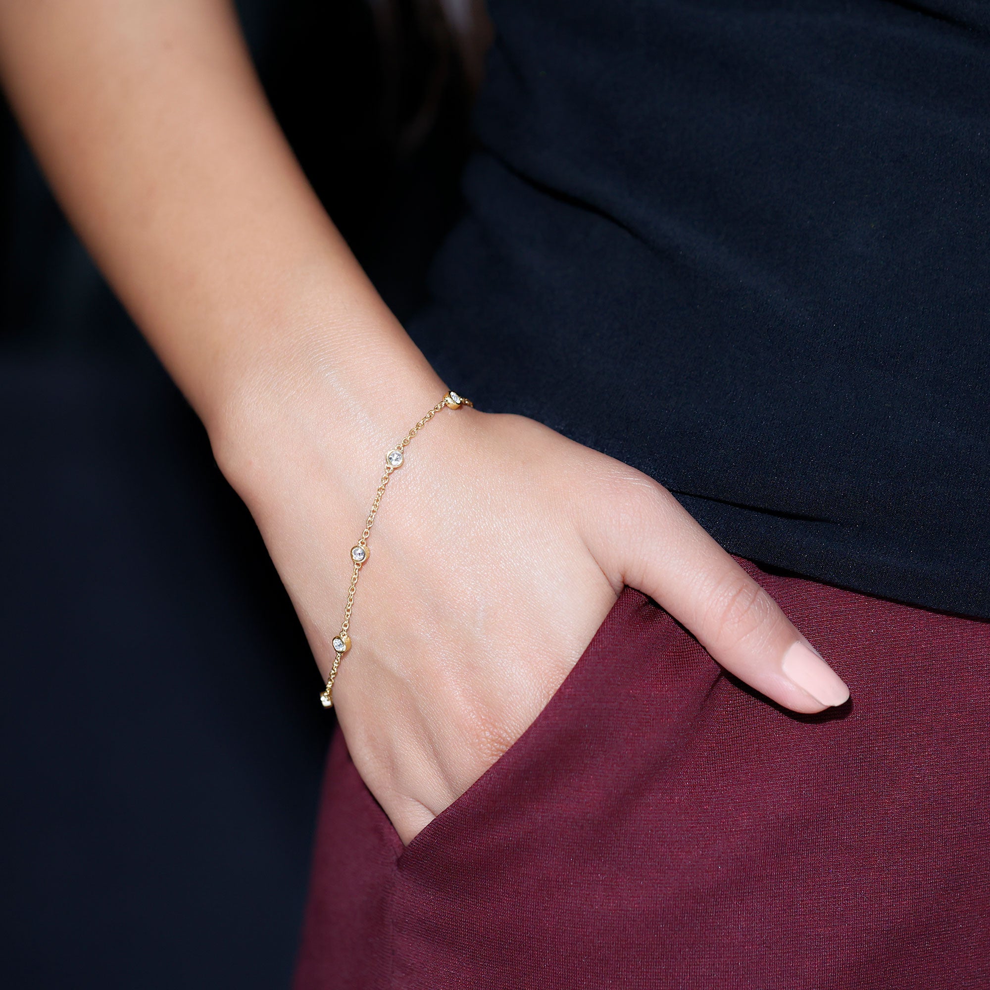 Lab Grown Diamond Chain Bracelet for Women Lab - ( EF-VS ) - Rosec Jewels