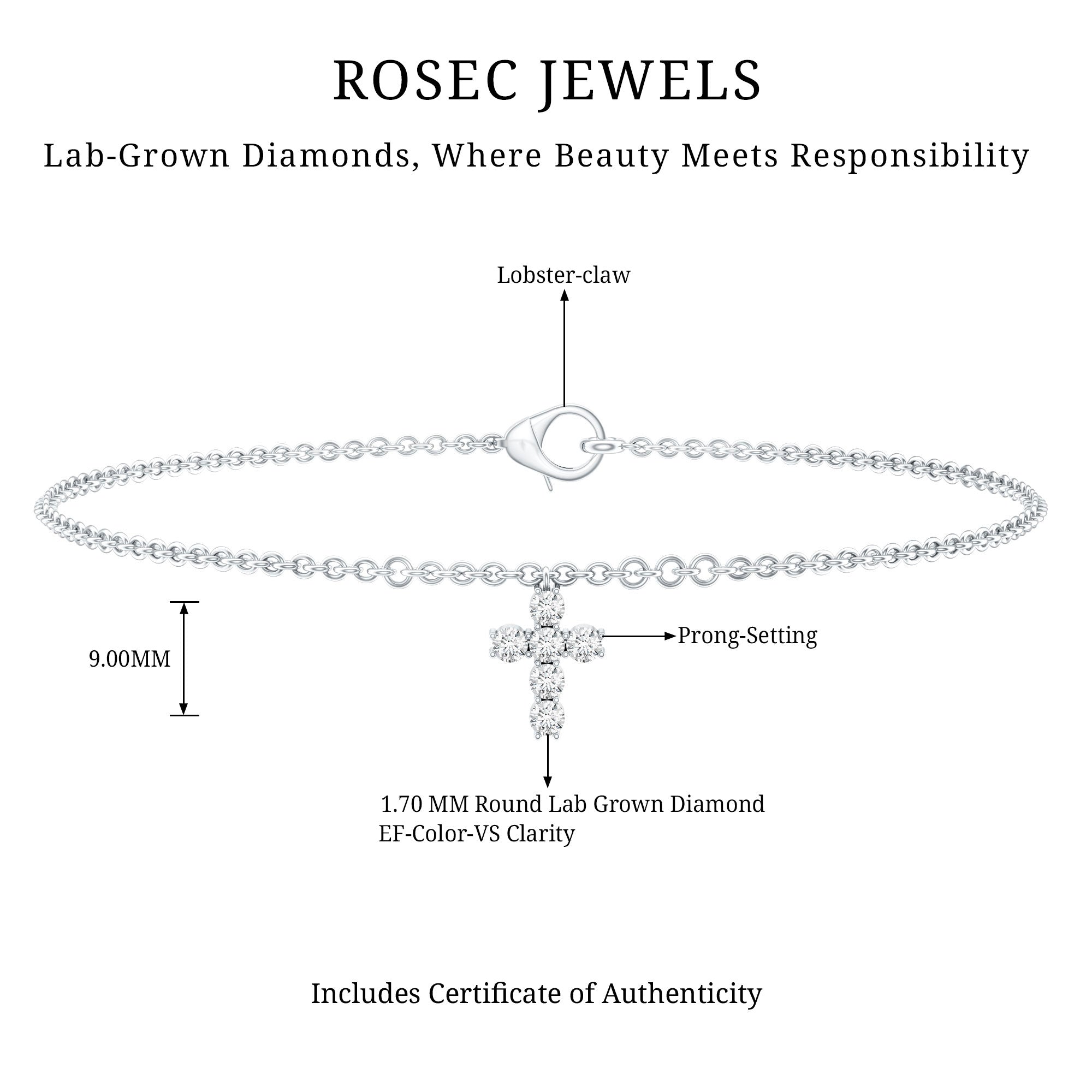 Certified Lab Grown Diamond Cross Bracelet Lab - ( EF-VS ) - Rosec Jewels