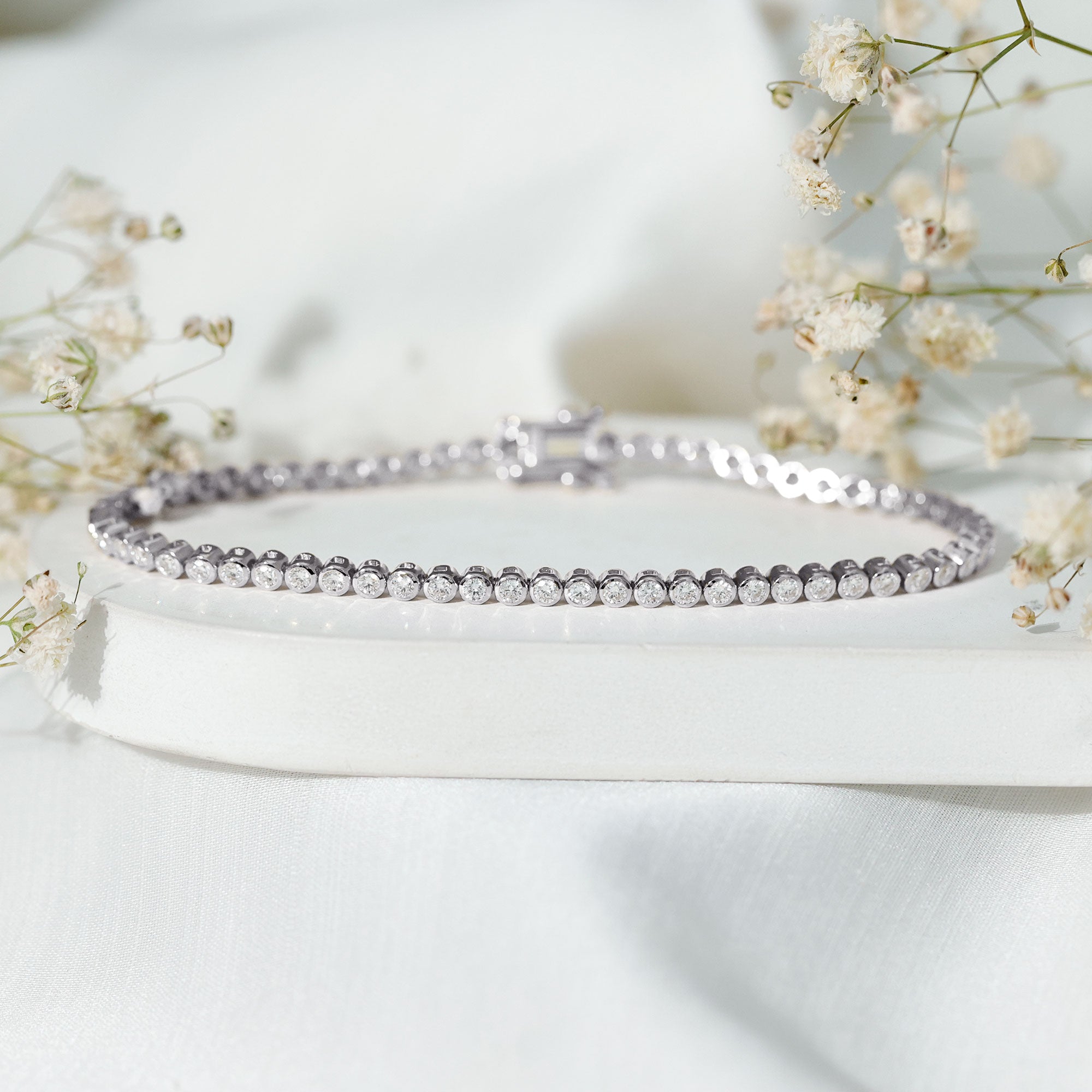 Certified Bezel Set Lab Grown Diamond Tennis Bracelet Lab - ( EF-VS ) - Rosec Jewels