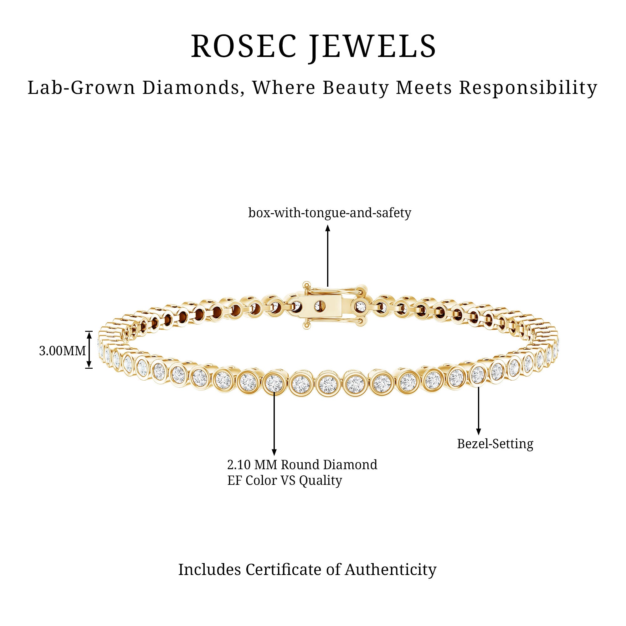 Certified Bezel Set Lab Grown Diamond Tennis Bracelet Lab - ( EF-VS ) - Rosec Jewels