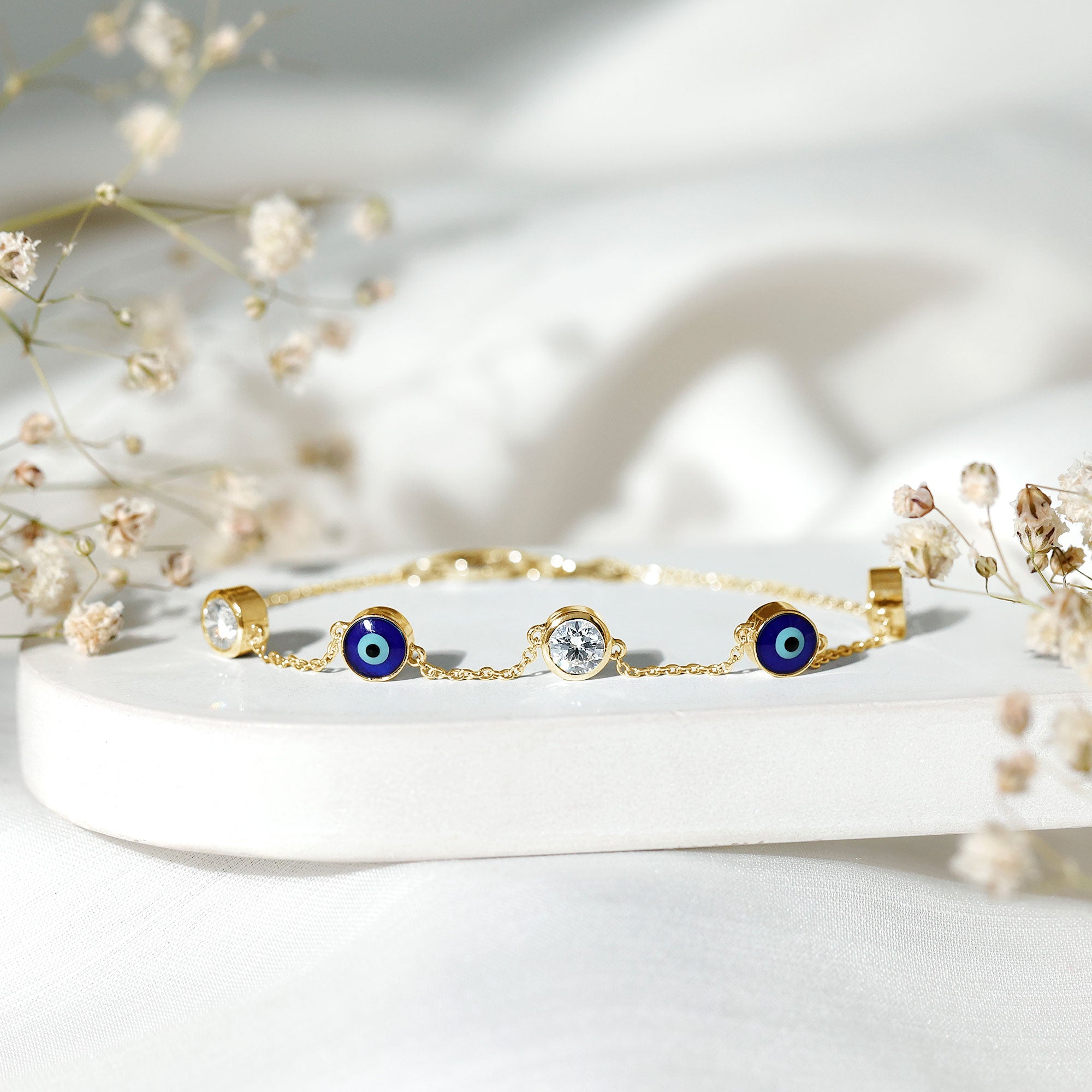 Lab Grown Bezel Set Diamond Evil Eye Bracelet Lab - ( EF-VS ) - Rosec Jewels