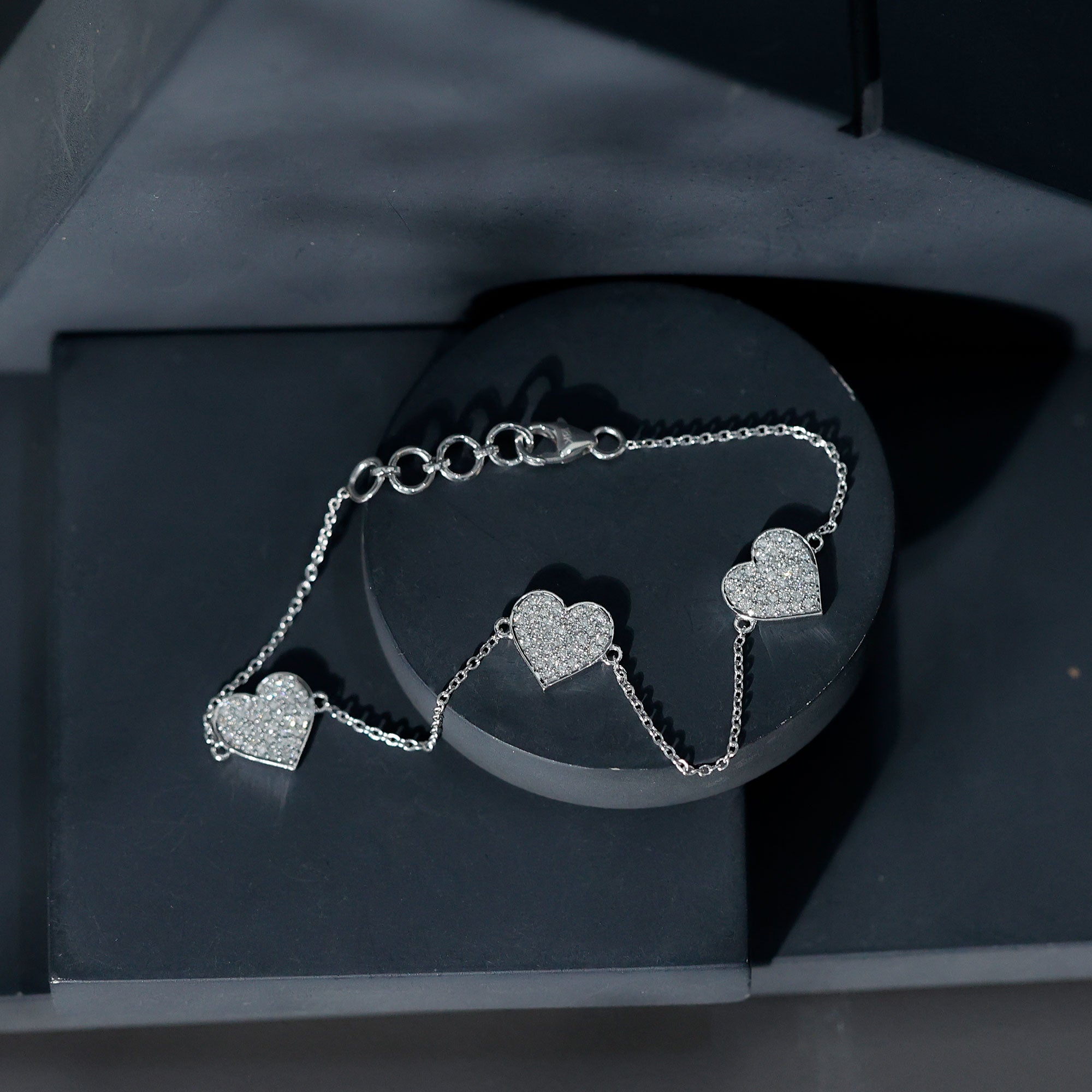 Pave Set Lab Grown Diamond Heart Bracelet for Women Lab - ( EF-VS ) - Rosec Jewels