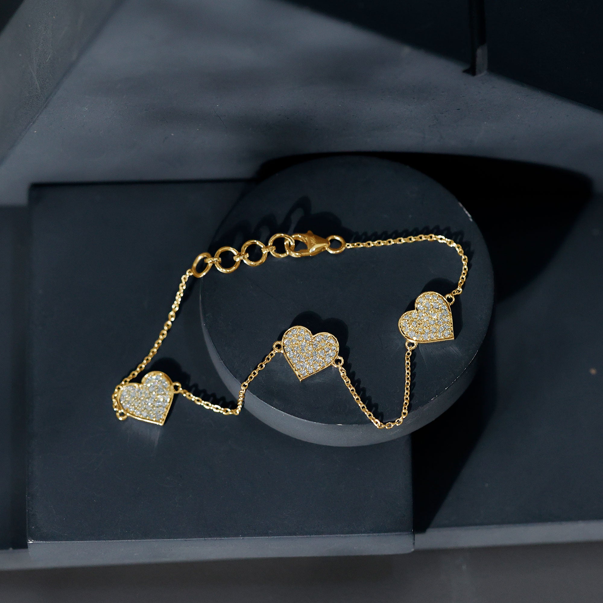 Pave Set Lab Grown Diamond Heart Bracelet for Women Lab - ( EF-VS ) - Rosec Jewels