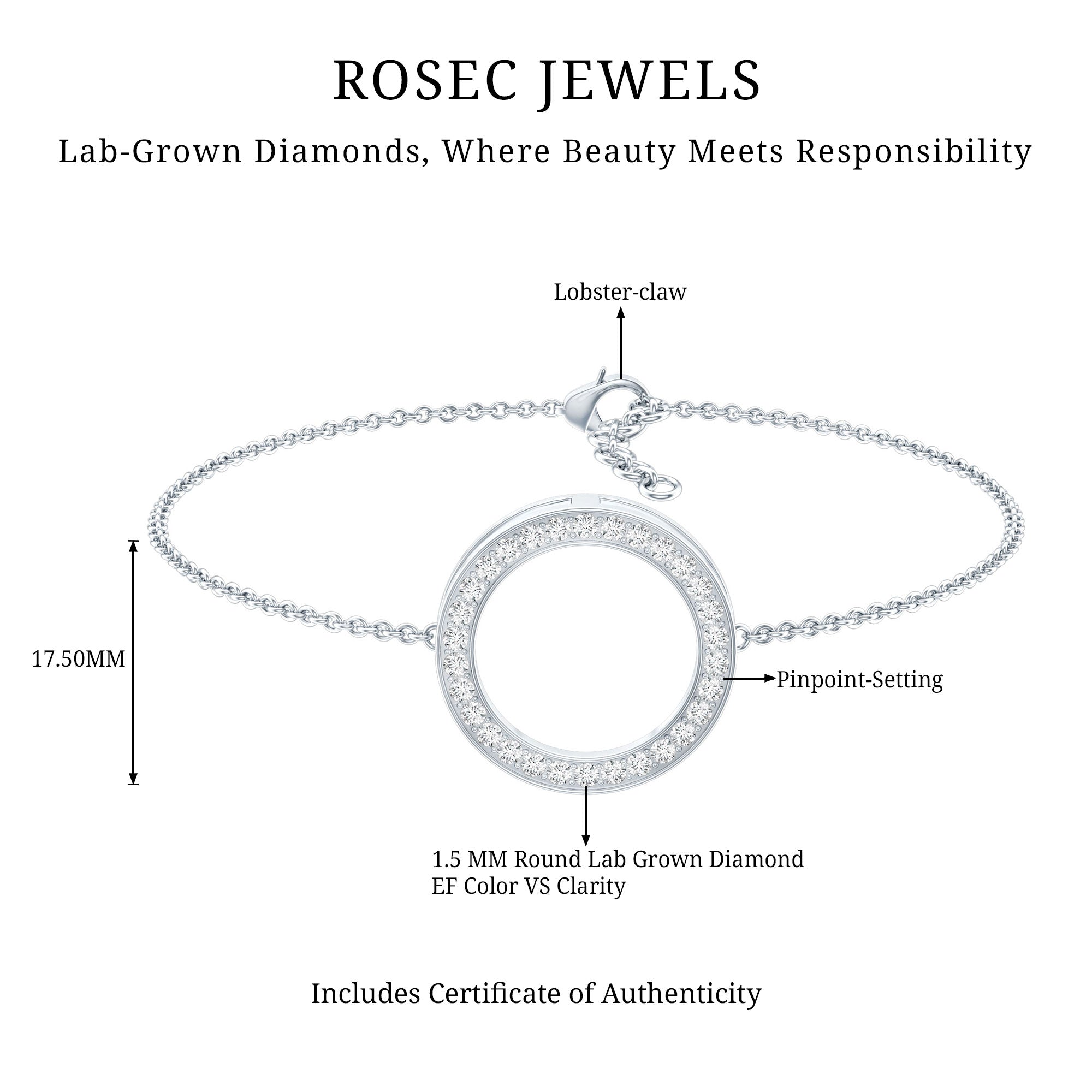 Certified Lab Grown Diamond Circle Bracelet for Women Lab - ( EF-VS ) - Rosec Jewels