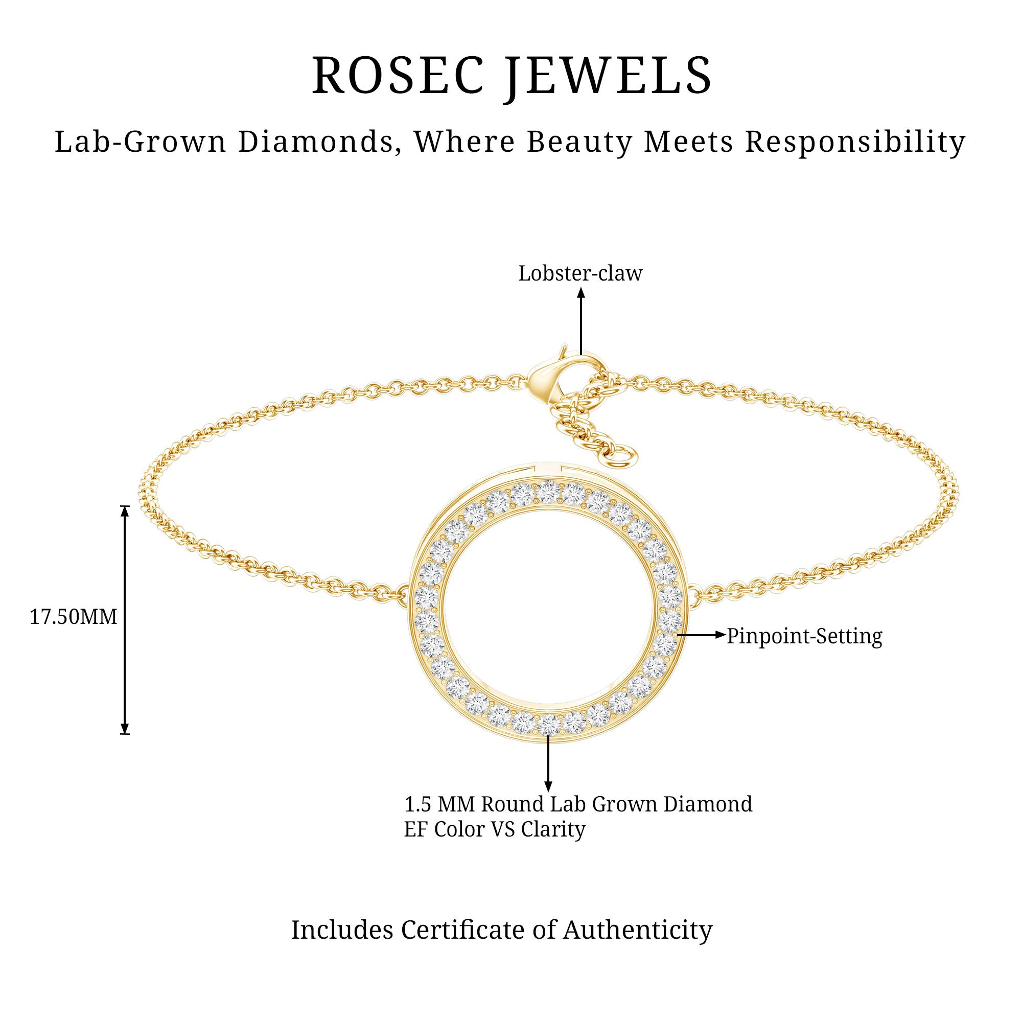 Certified Lab Grown Diamond Circle Bracelet for Women Lab - ( EF-VS ) - Rosec Jewels