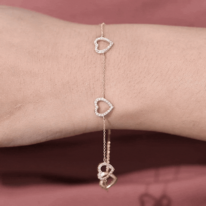 Certified Diamond Heart Chain Bracelet in Prong Setting Lab - ( EF-VS ) - Rosec Jewels