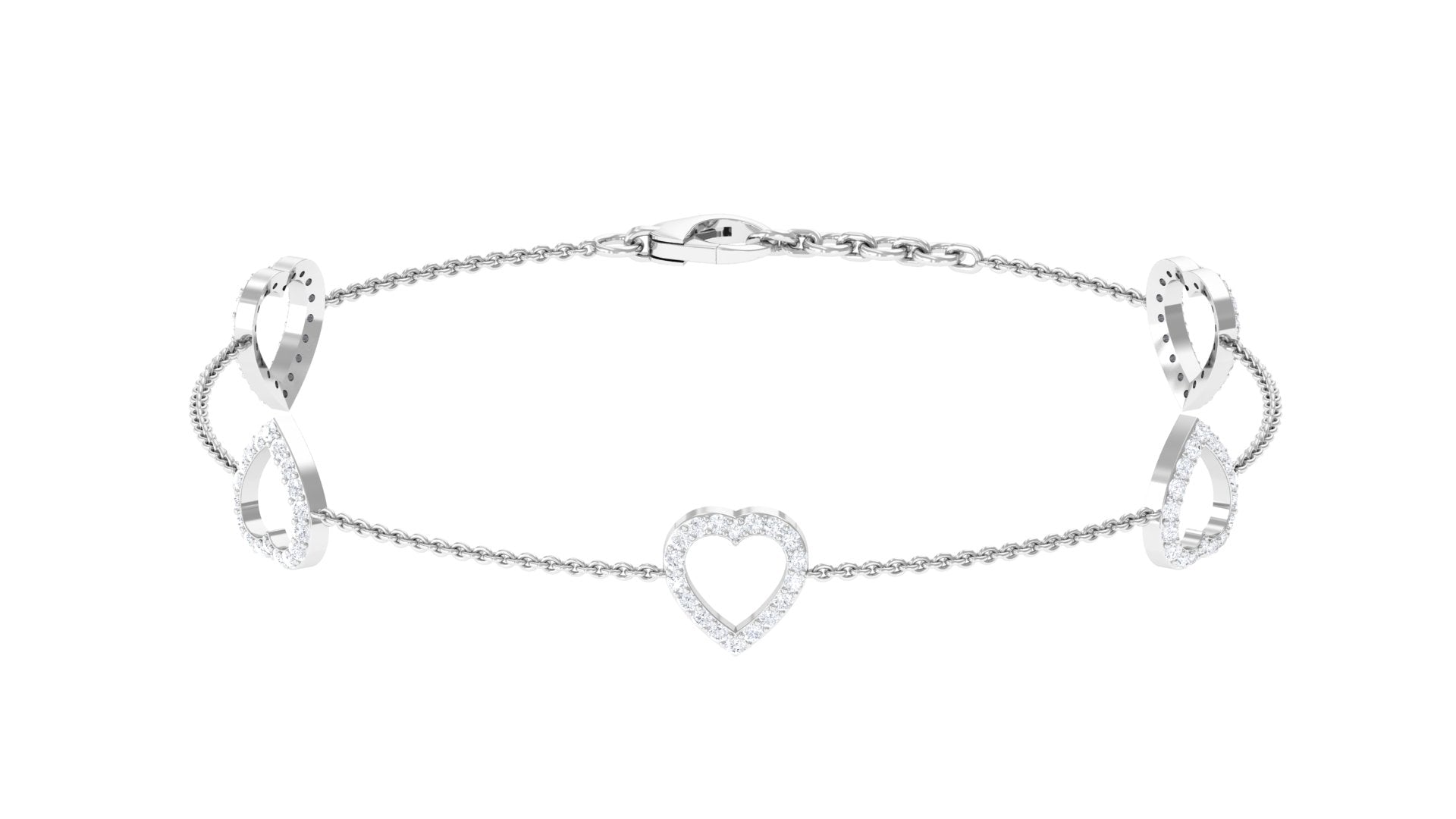 Certified Diamond Heart Chain Bracelet in Prong Setting Lab - ( EF-VS ) - Rosec Jewels