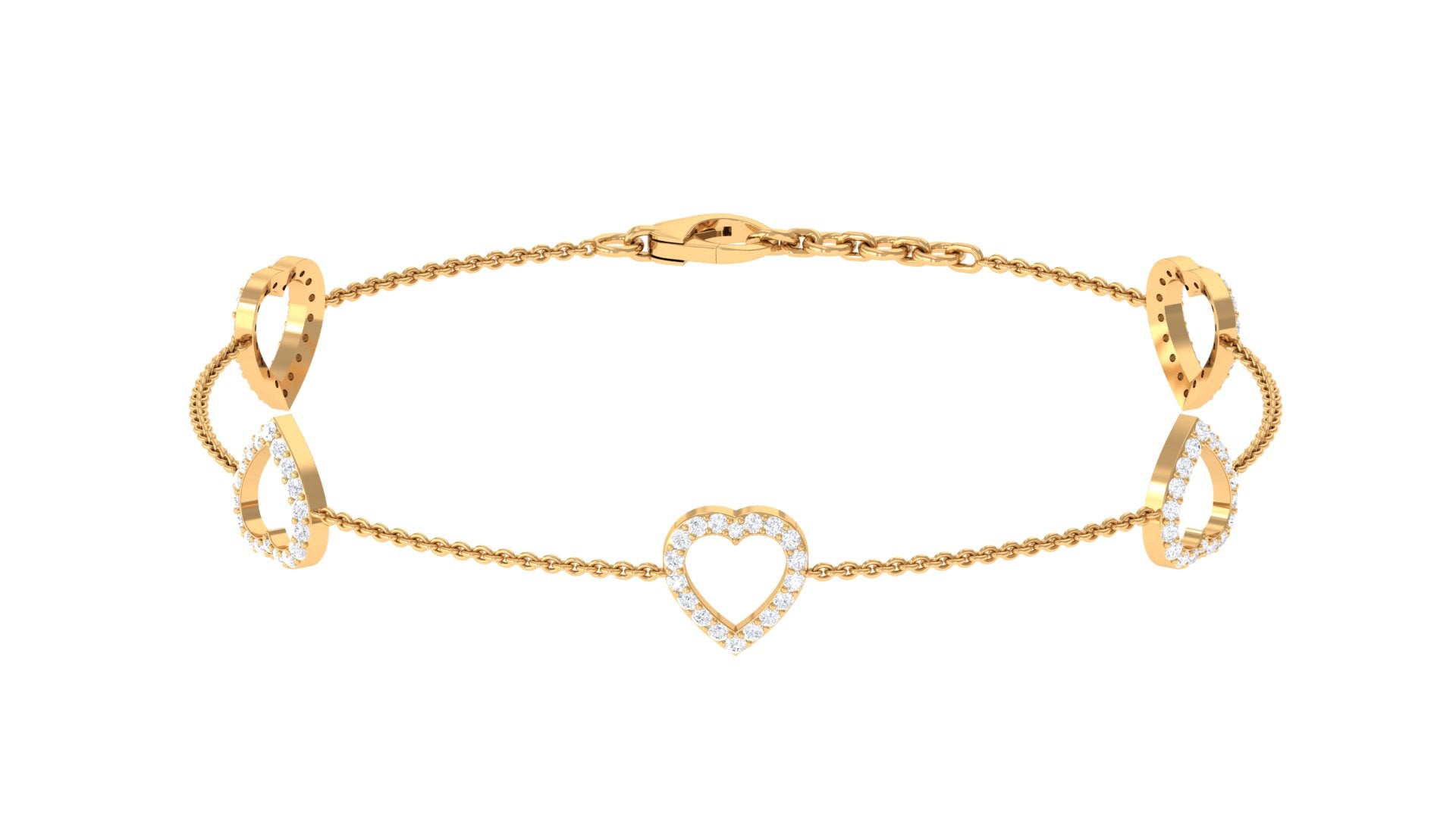 Certified Diamond Heart Chain Bracelet in Prong Setting Lab - ( EF-VS ) - Rosec Jewels