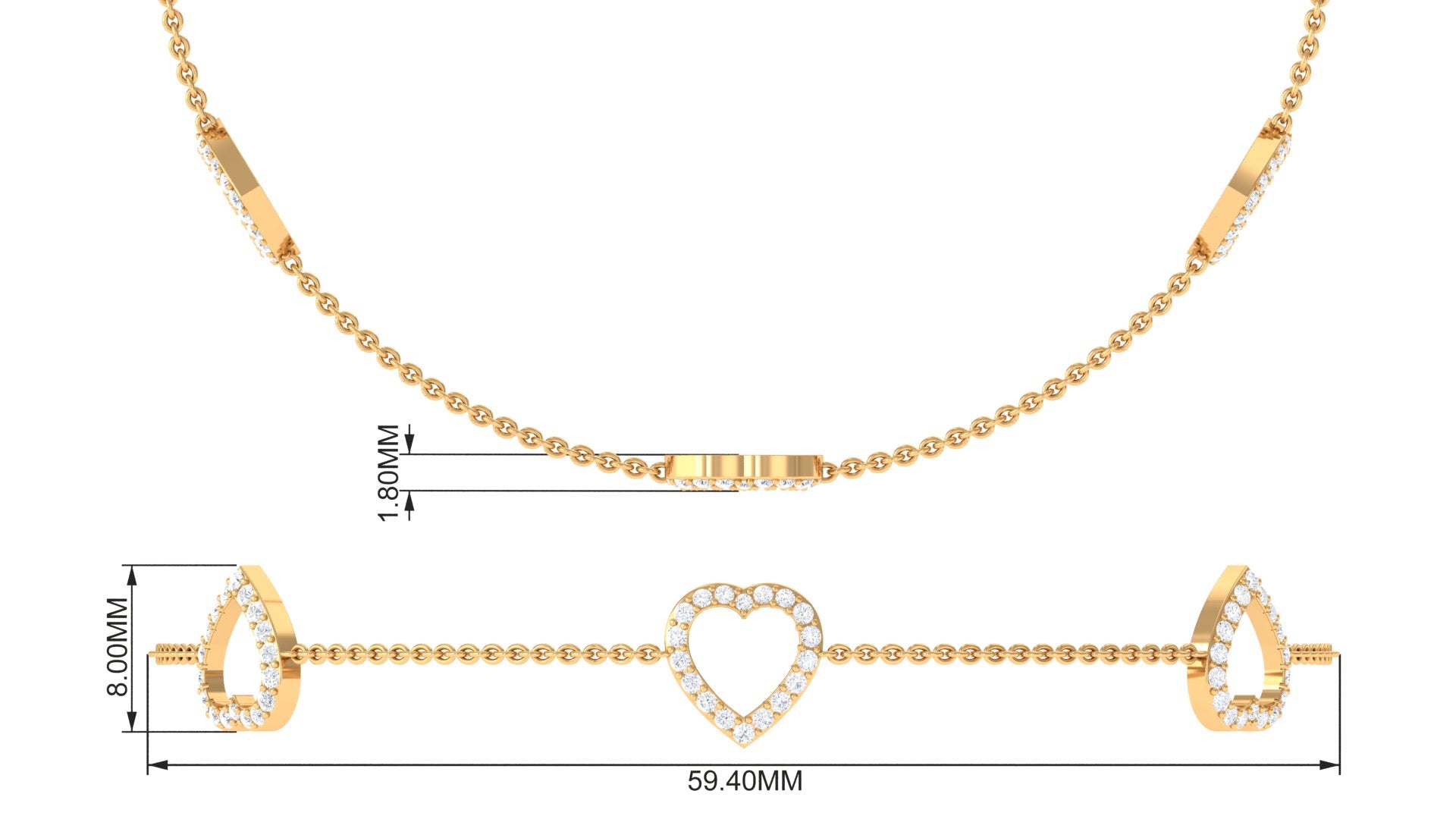 Certified Diamond Heart Chain Bracelet in Prong Setting Lab - ( EF-VS ) - Rosec Jewels