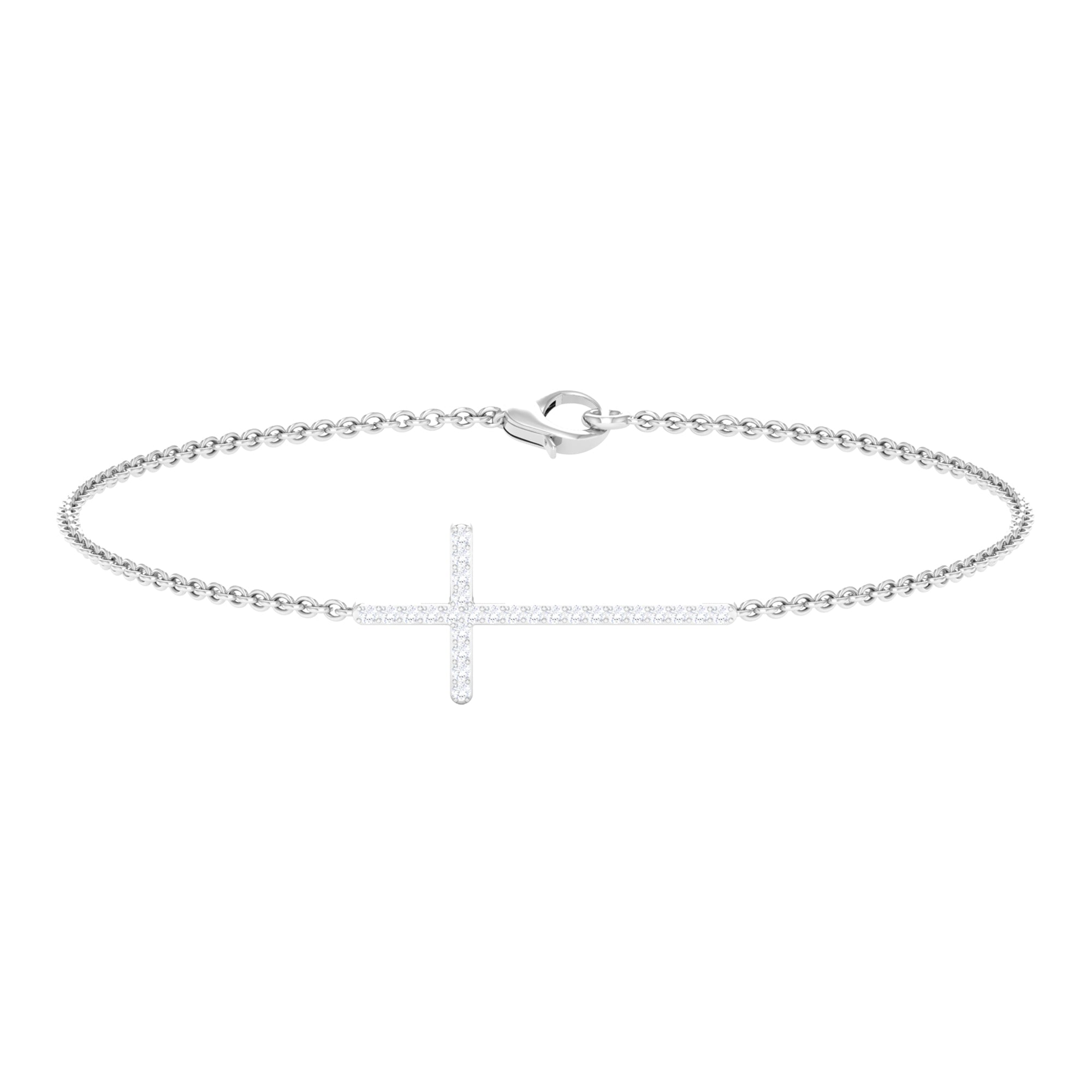 Rosec Jewels-Surface Prong Set Diamond Cross Chain Bracelet