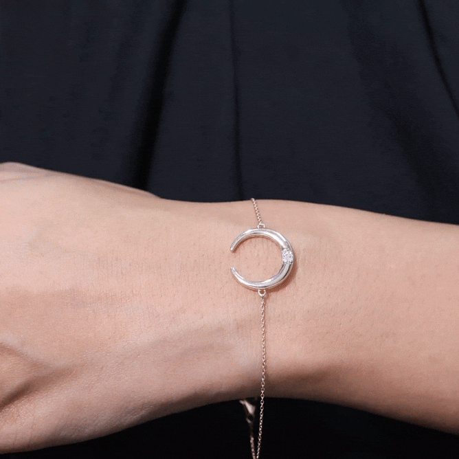 Rosec Jewels-Gold Moon Chain Bracelet with Diamond