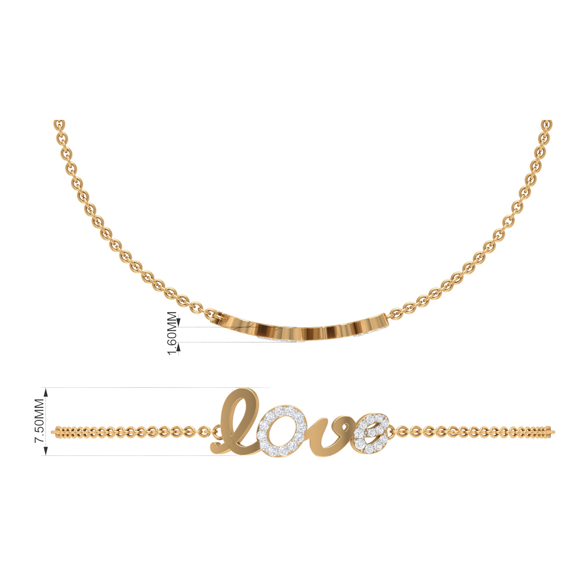 Rosec Jewels-Surface Prong Set Diamond Love Chain Bracelet