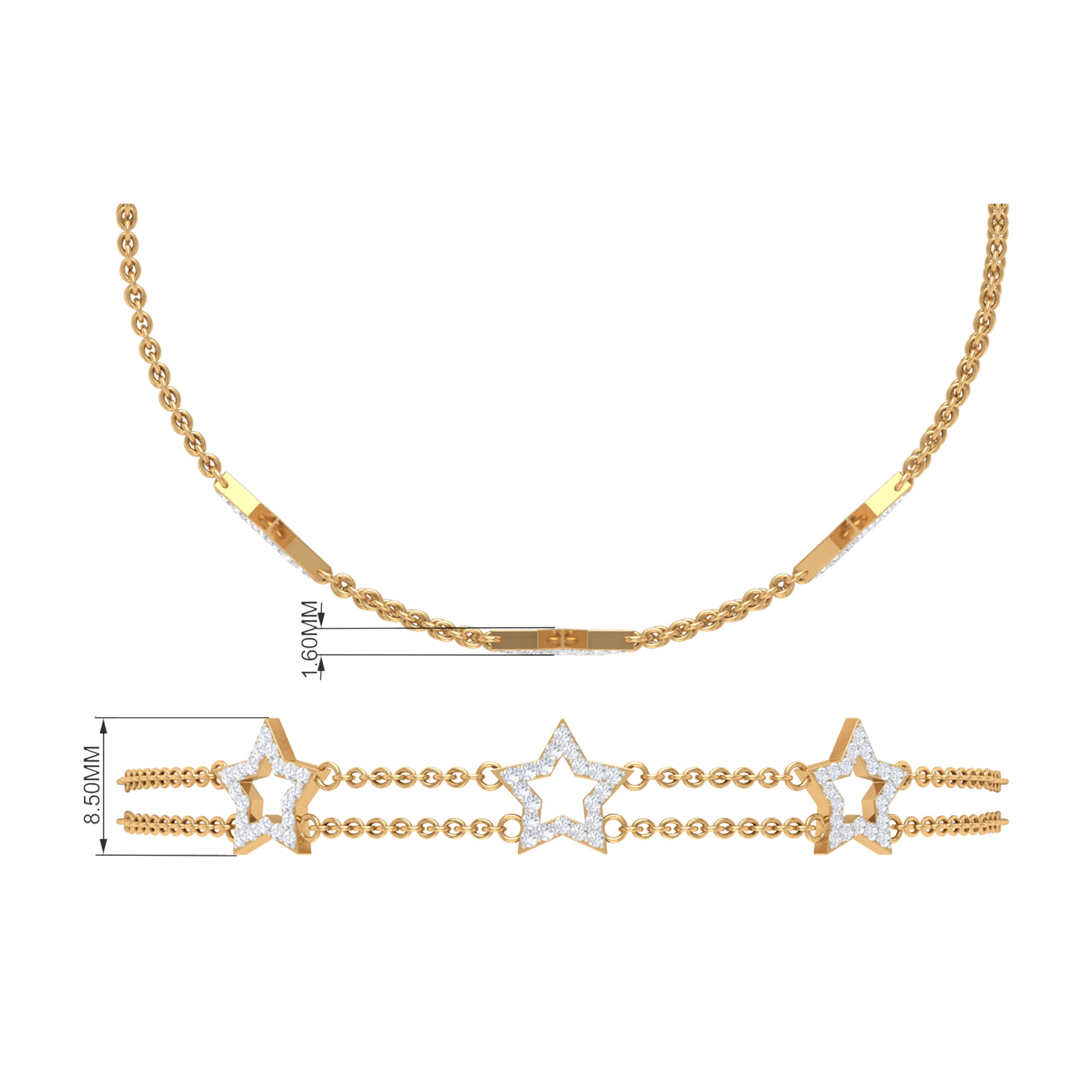 Rosec Jewels-Certified Diamond Star Double Chain Bracelet