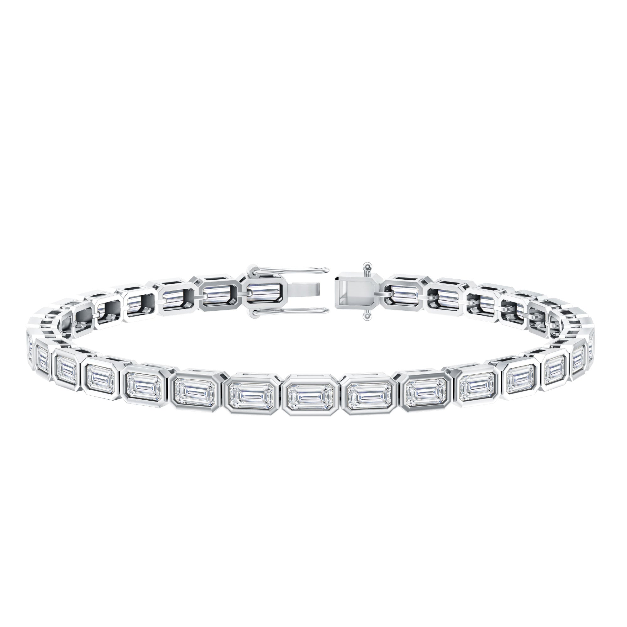 Emerald Cut 3X5 MM Lab Grown Diamond Tennis Bracelet in Bezel Setting Lab - ( EF-VS ) - Rosec Jewels