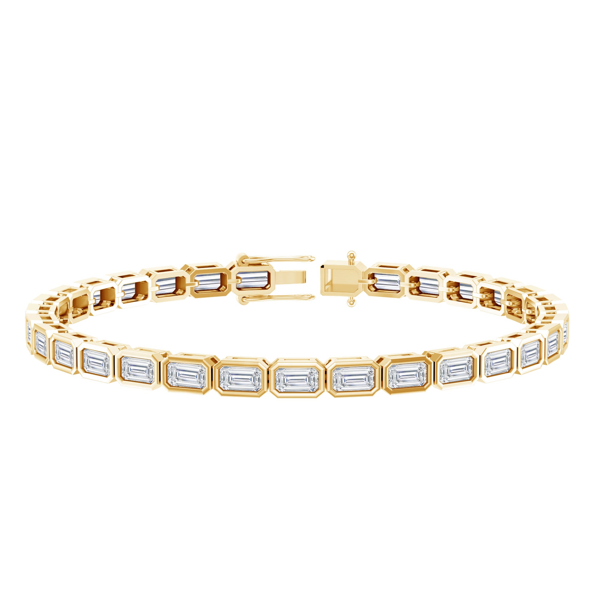 Emerald Cut 3X5 MM Lab Grown Diamond Tennis Bracelet in Bezel Setting Lab - ( EF-VS ) - Rosec Jewels