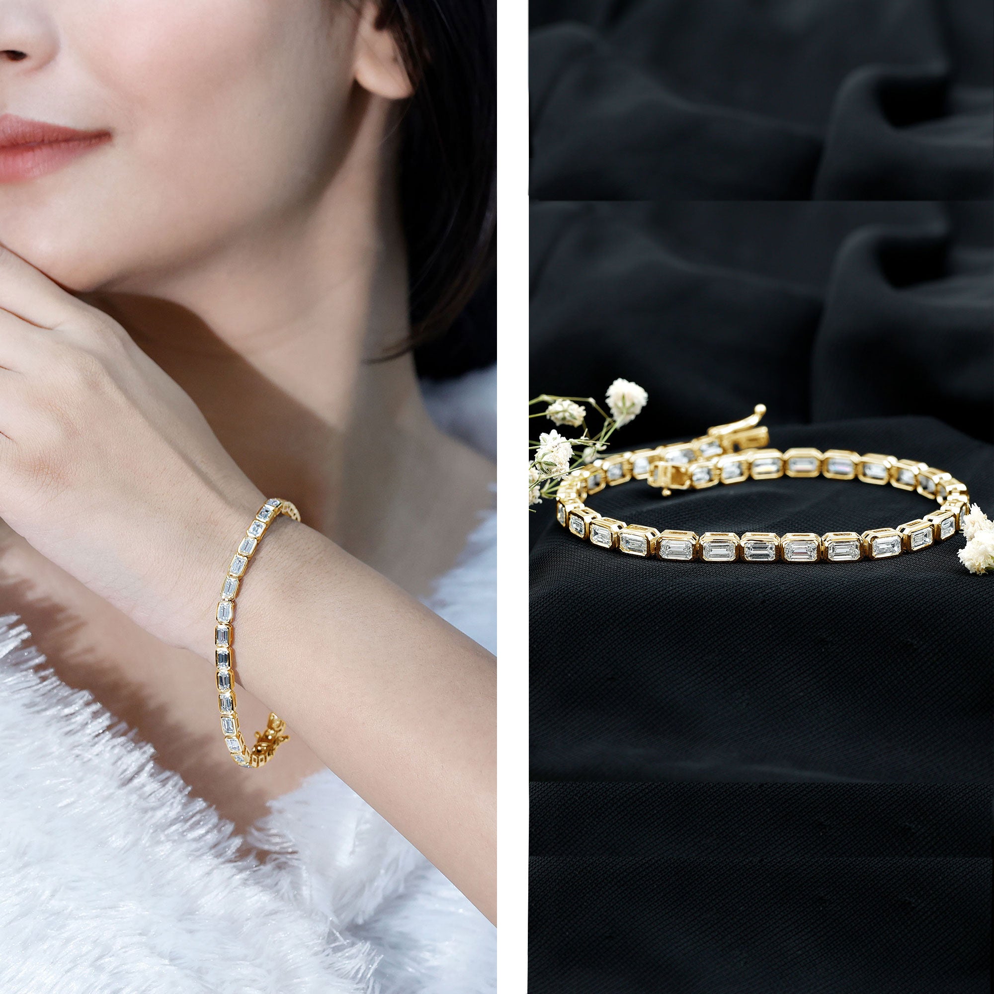 Emerald Cut 3X5 MM Lab Grown Diamond Tennis Bracelet in Bezel Setting Lab - ( EF-VS ) - Rosec Jewels