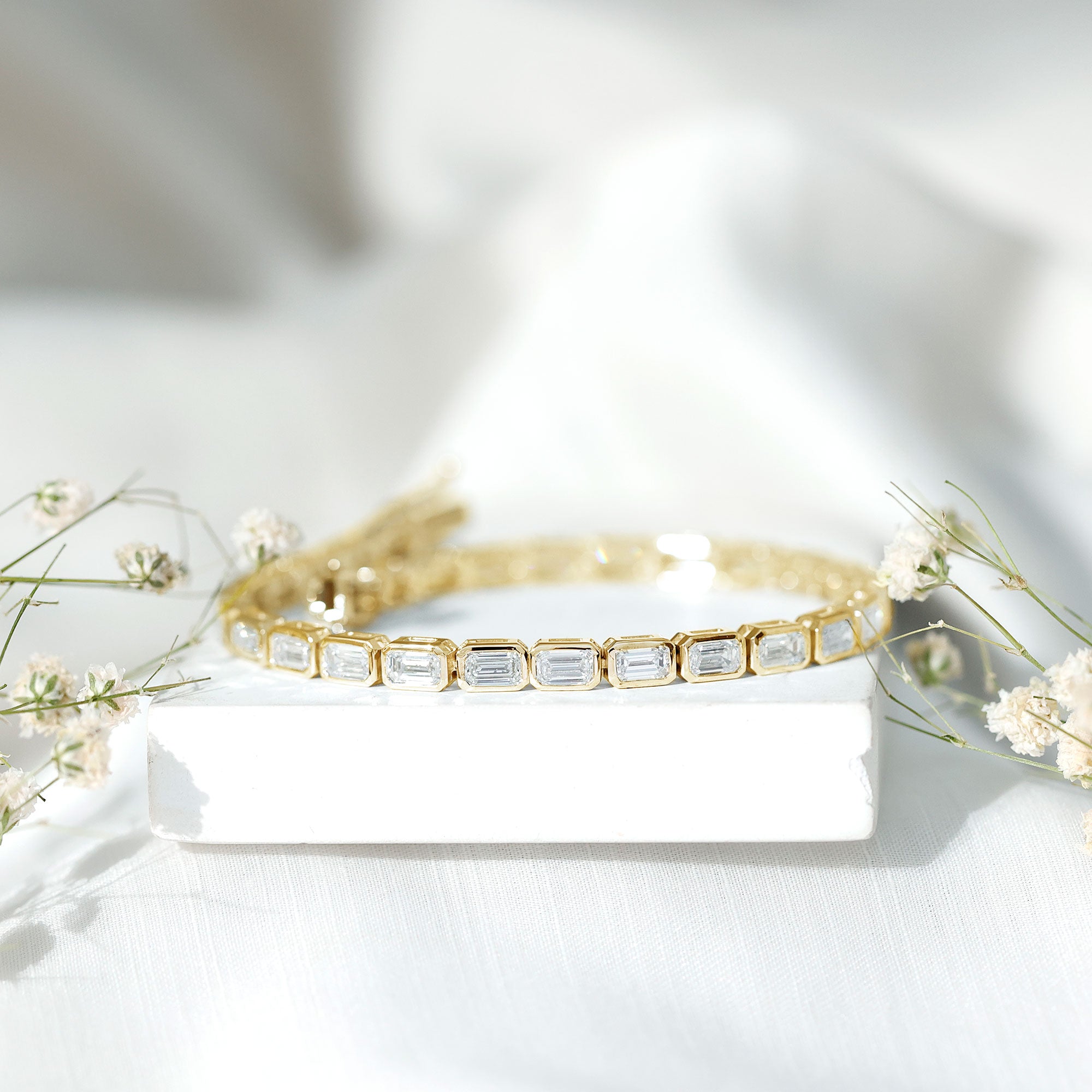 Emerald Cut 3X5 MM Lab Grown Diamond Tennis Bracelet in Bezel Setting Lab - ( EF-VS ) - Rosec Jewels