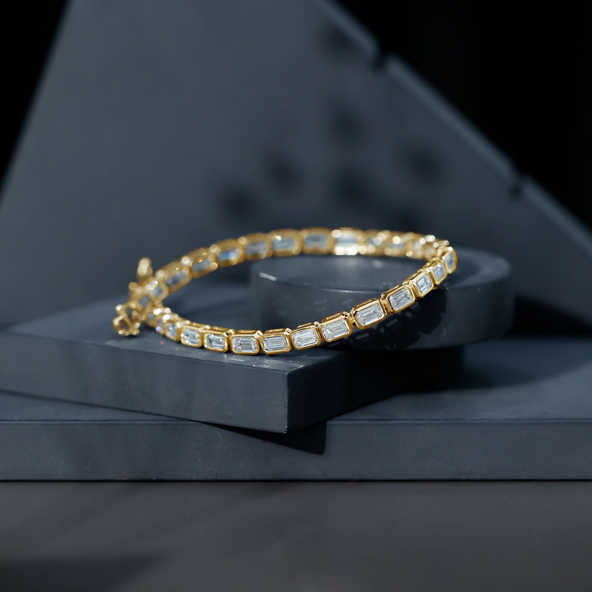 Emerald Cut 3X5 MM Lab Grown Diamond Tennis Bracelet in Bezel Setting Lab - ( EF-VS ) - Rosec Jewels