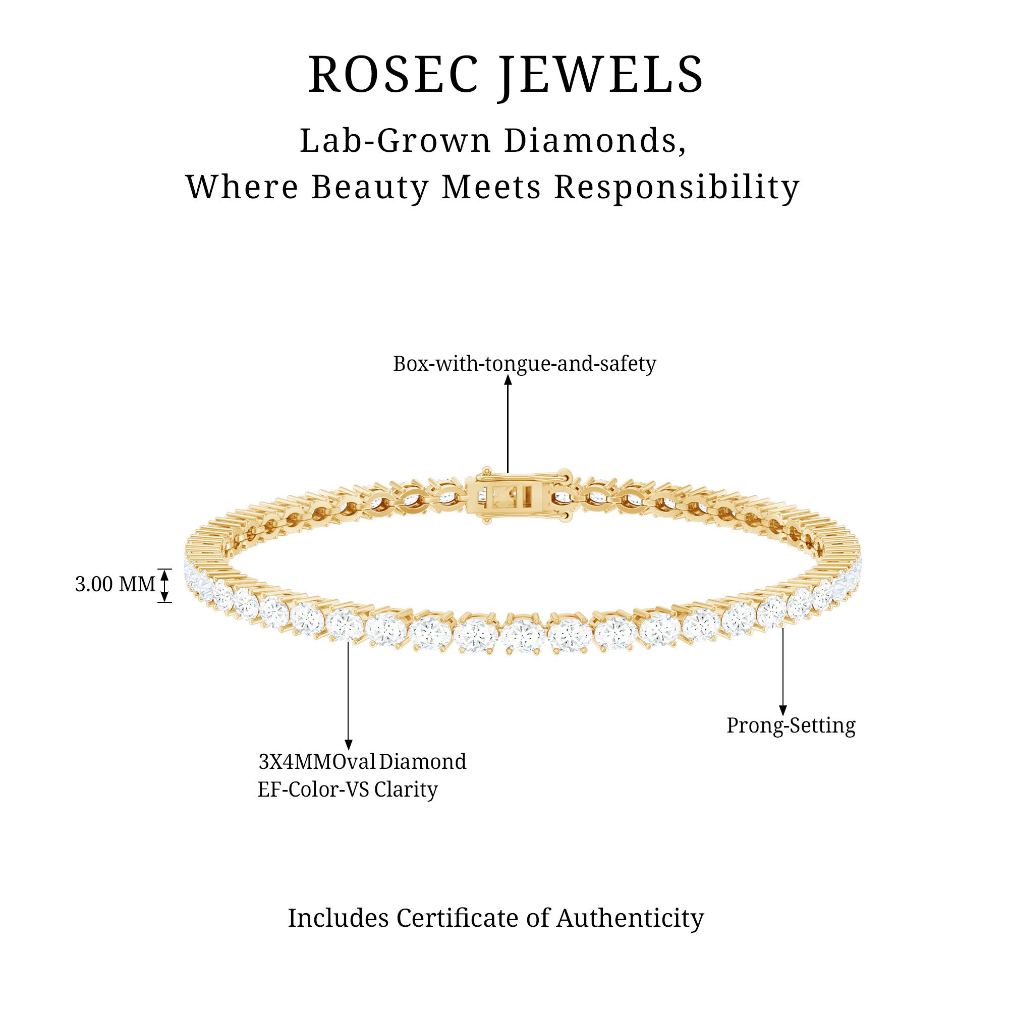 Rosec Jewels-East West Oval Lab Grown Diamond Tennis Bracelet