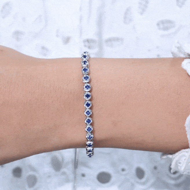 Lab Grown Blue Sapphire Tennis Bolo Bracelet with Rope Chain AAAA - Rosec Jewels