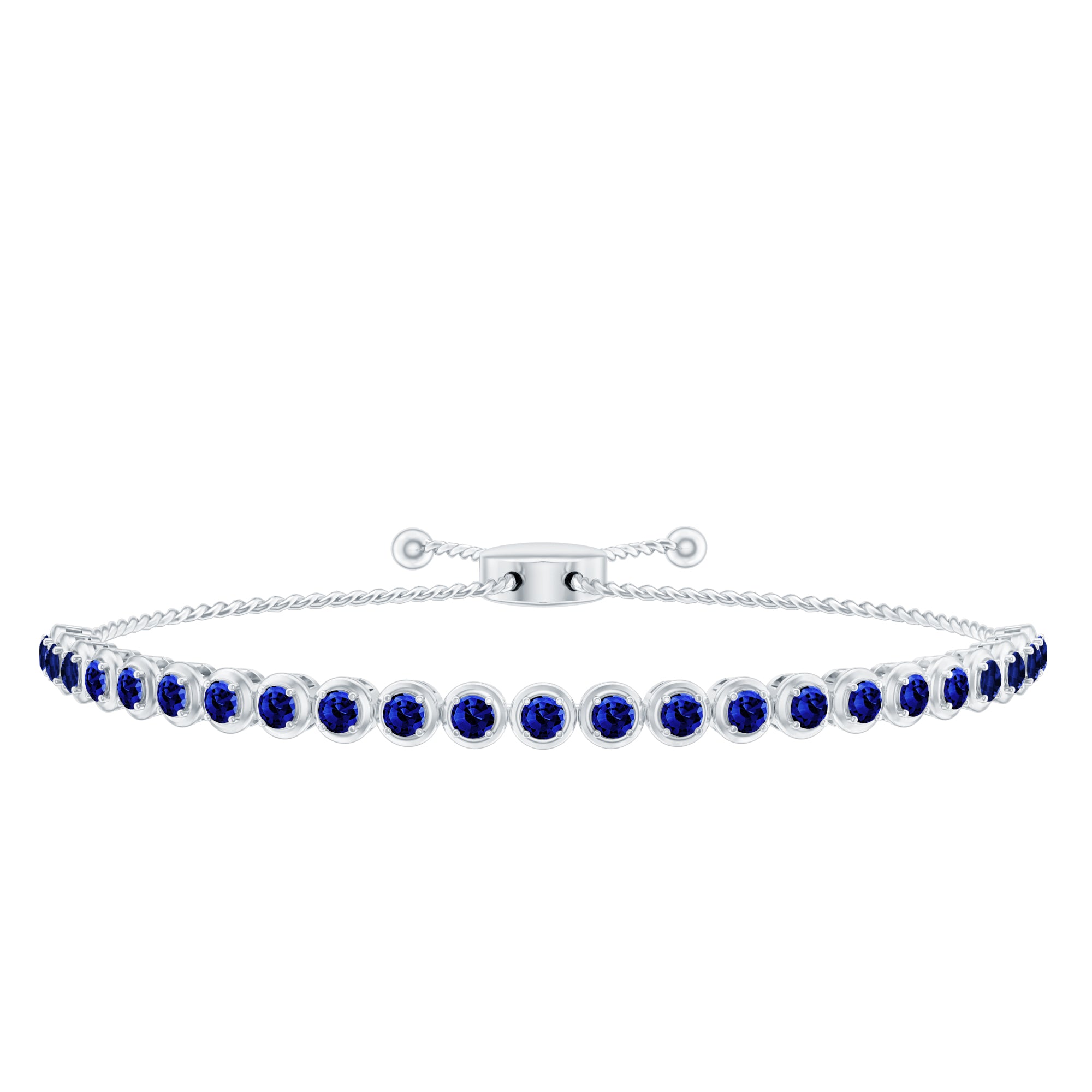 Lab Grown Blue Sapphire Tennis Bolo Bracelet with Rope Chain AAAA - Rosec Jewels