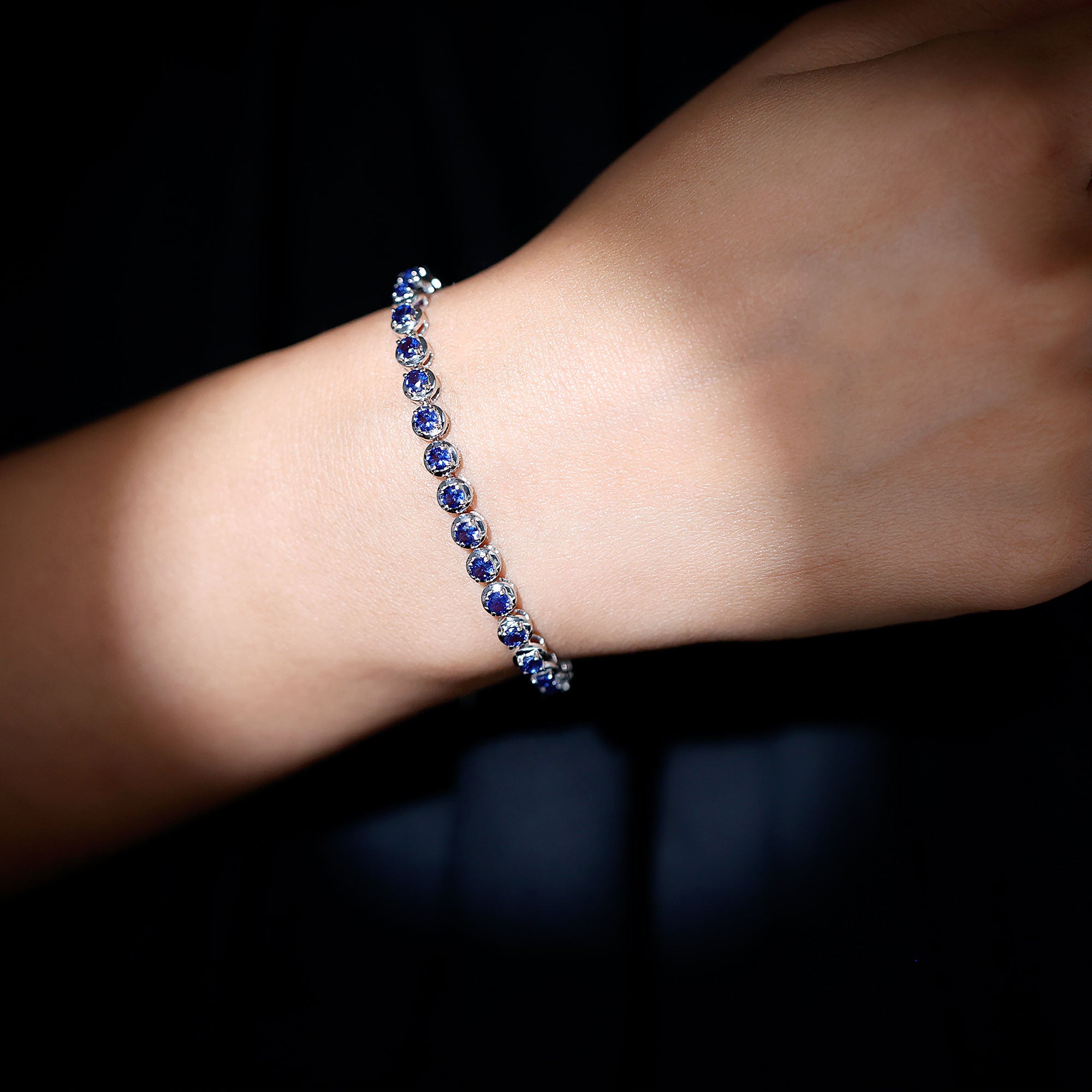 Lab Grown Blue Sapphire Tennis Bolo Bracelet with Rope Chain AAAA - Rosec Jewels
