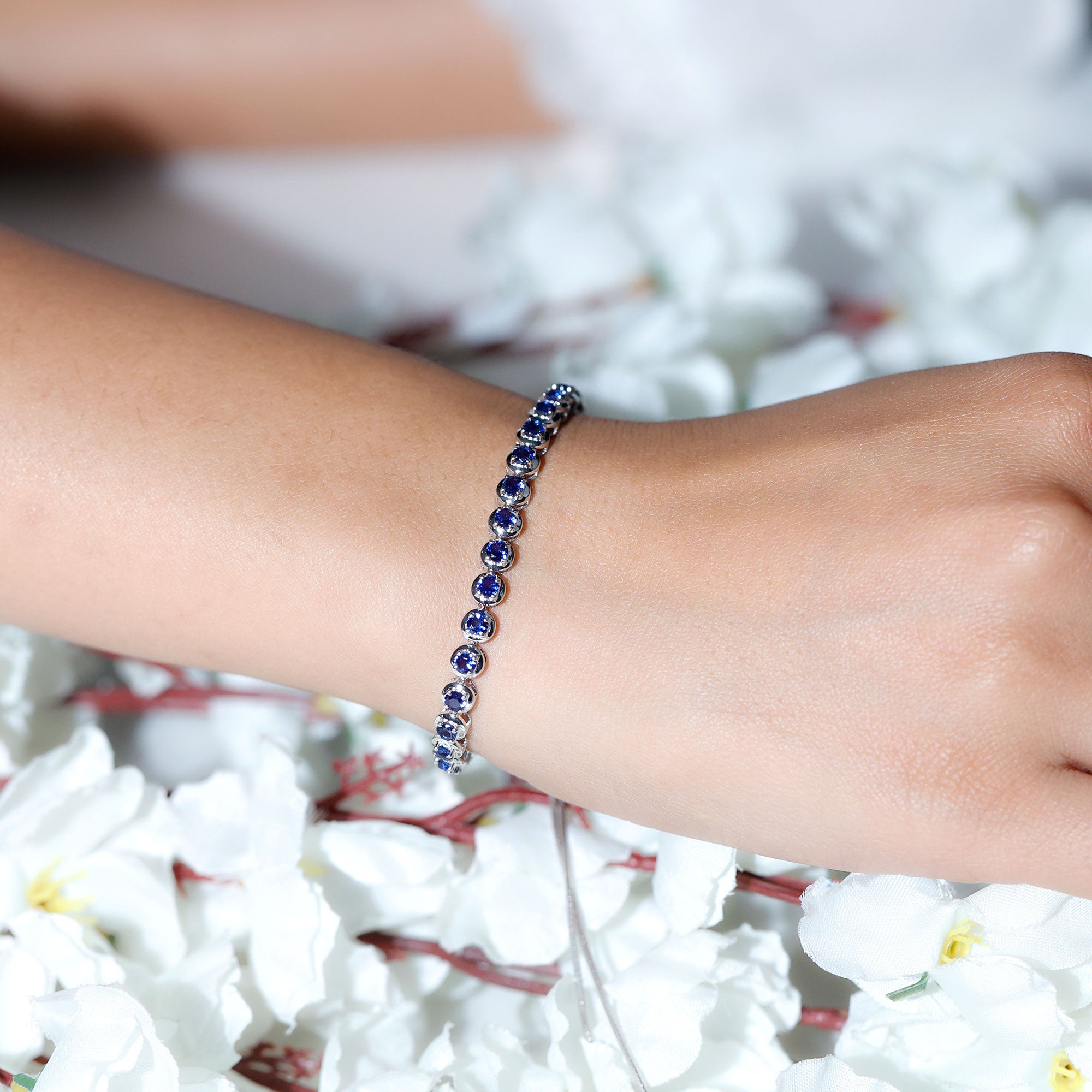 Lab Grown Blue Sapphire Tennis Bolo Bracelet with Rope Chain AAAA - Rosec Jewels