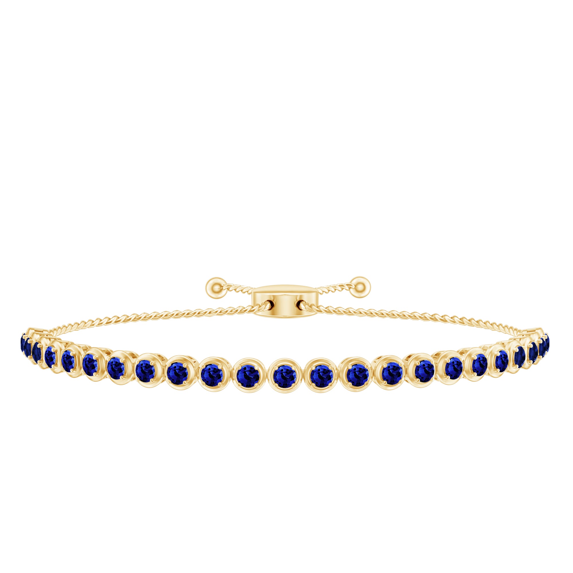 Lab Grown Blue Sapphire Tennis Bolo Bracelet with Rope Chain AAAA - Rosec Jewels
