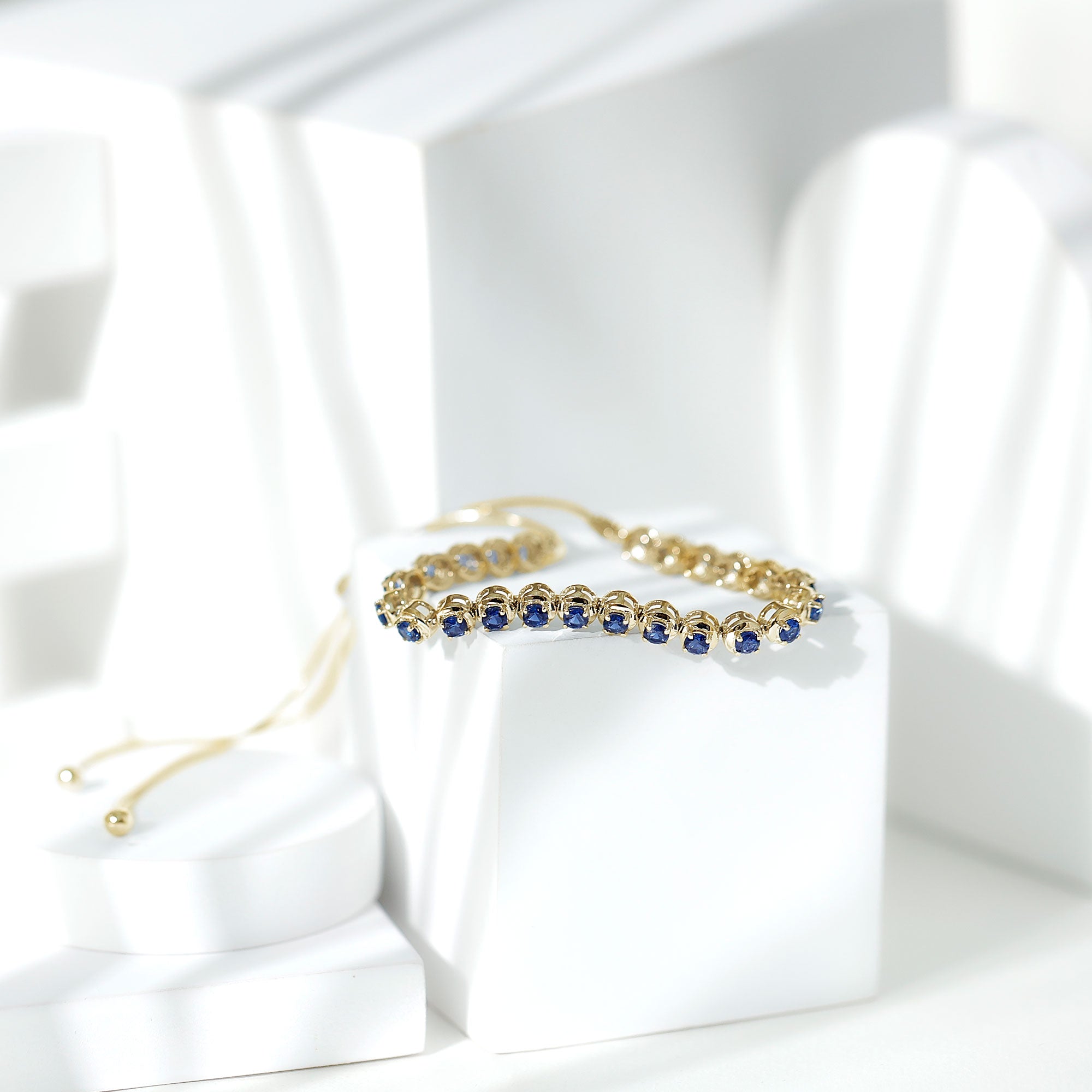 Lab Grown Blue Sapphire Tennis Bolo Bracelet with Rope Chain AAAA - Rosec Jewels
