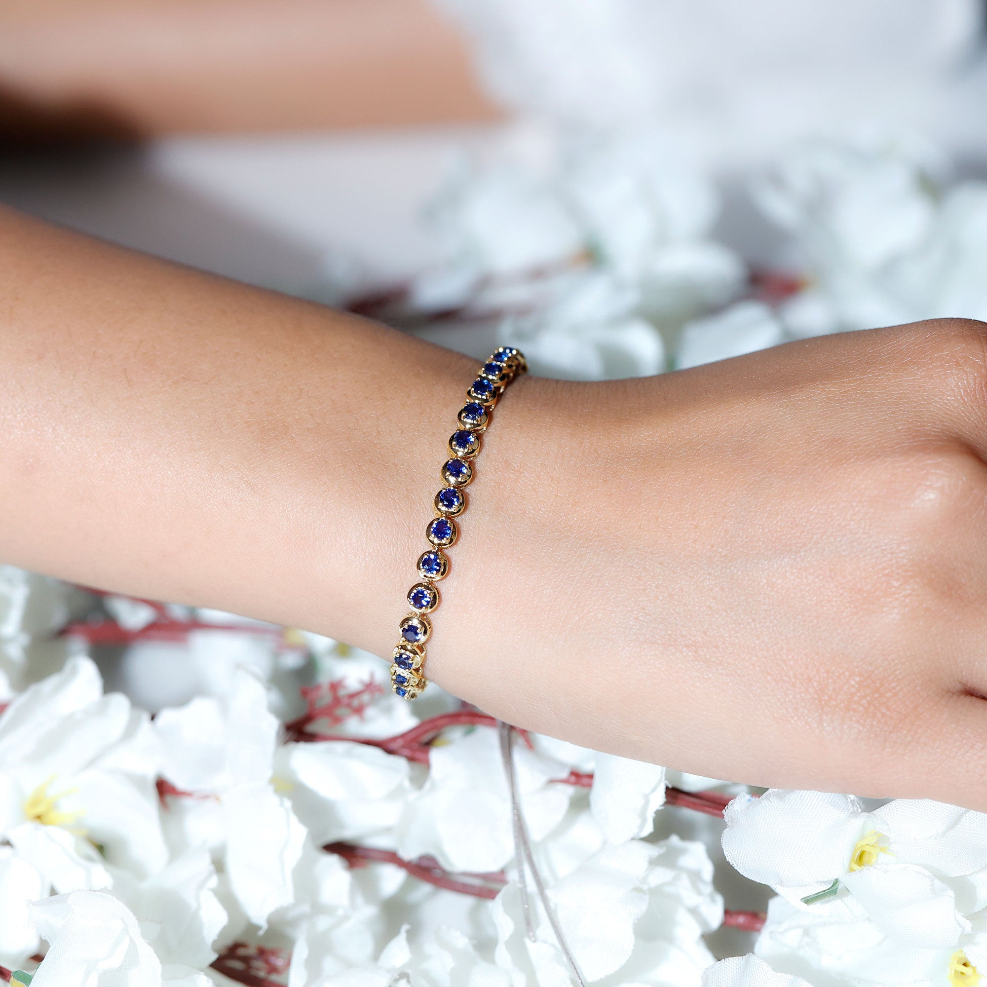 Lab Grown Blue Sapphire Tennis Bolo Bracelet with Rope Chain AAAA - Rosec Jewels