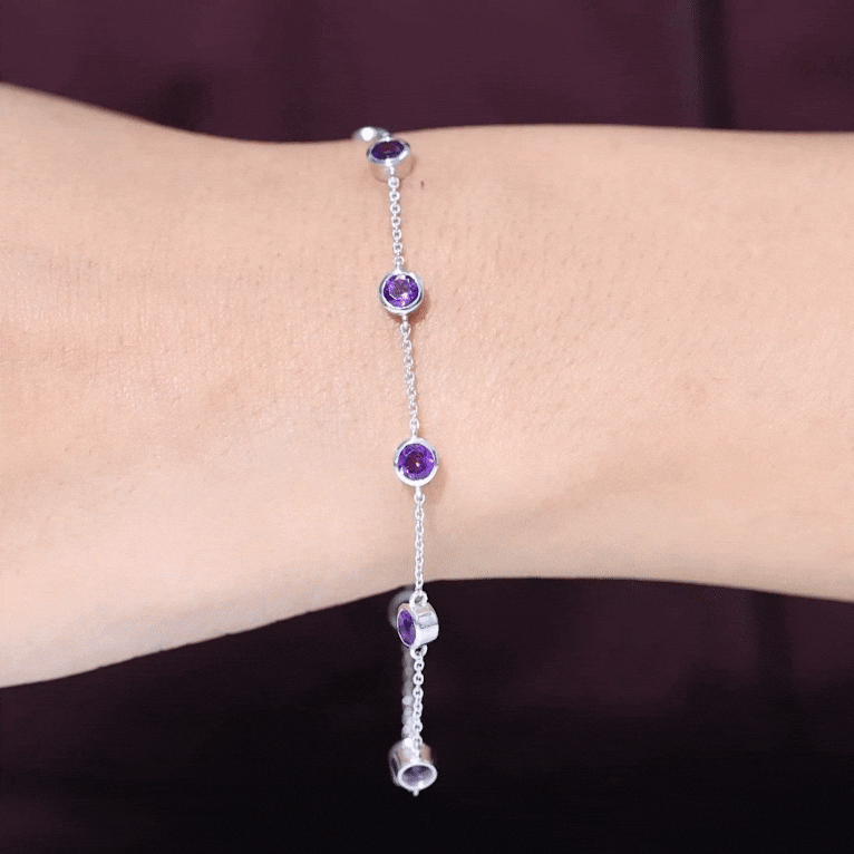 Bezel Set Amethyst Station Chain Bracelet for Women AAA - Rosec Jewels