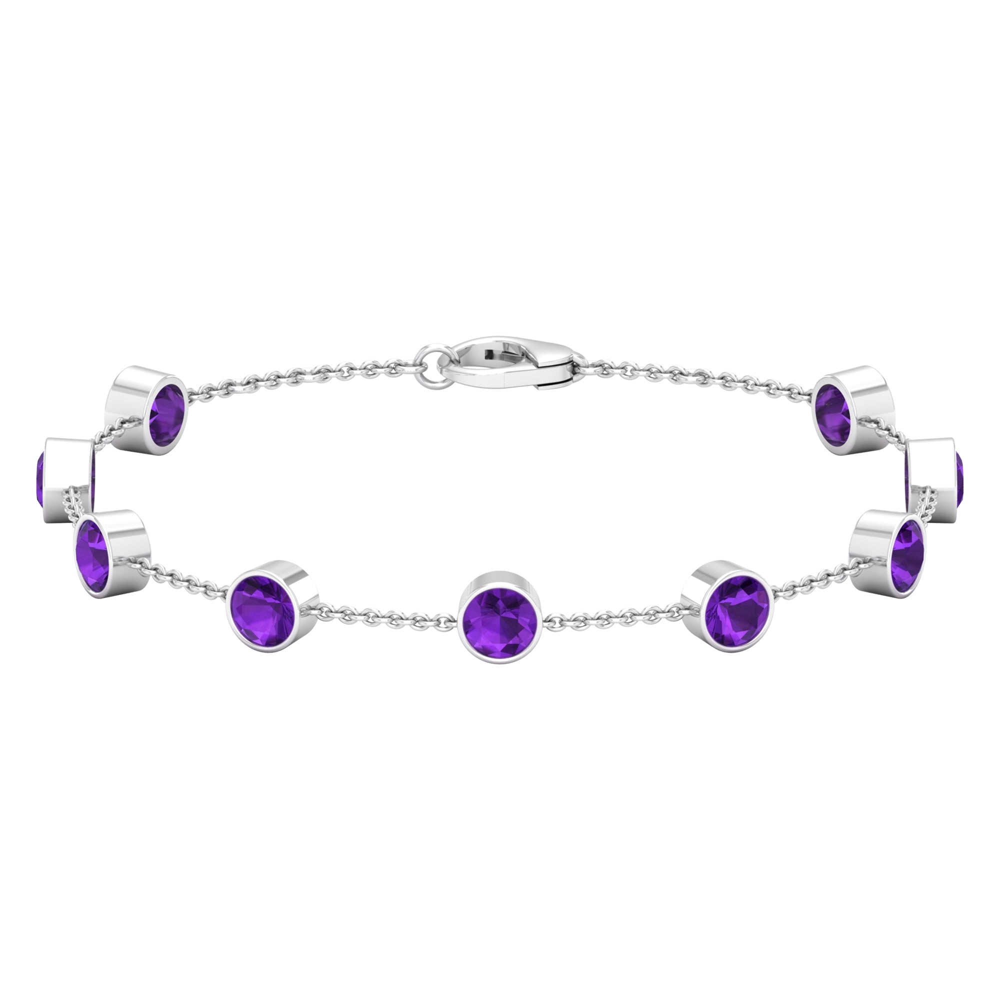 Bezel Set Amethyst Station Chain Bracelet for Women AAA - Rosec Jewels