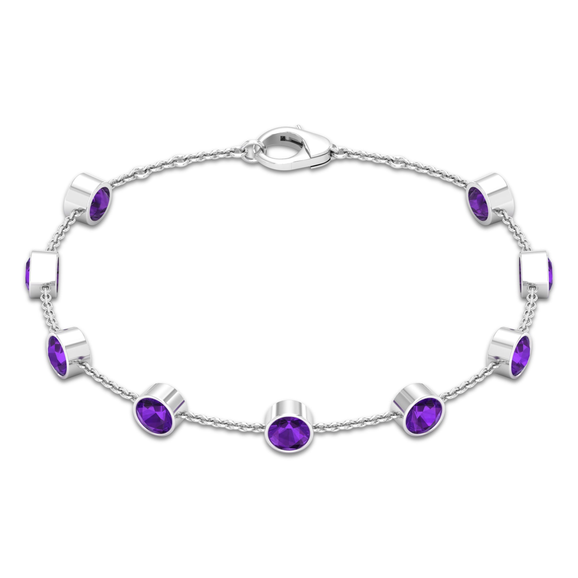 Bezel Set Amethyst Station Chain Bracelet for Women AAA - Rosec Jewels