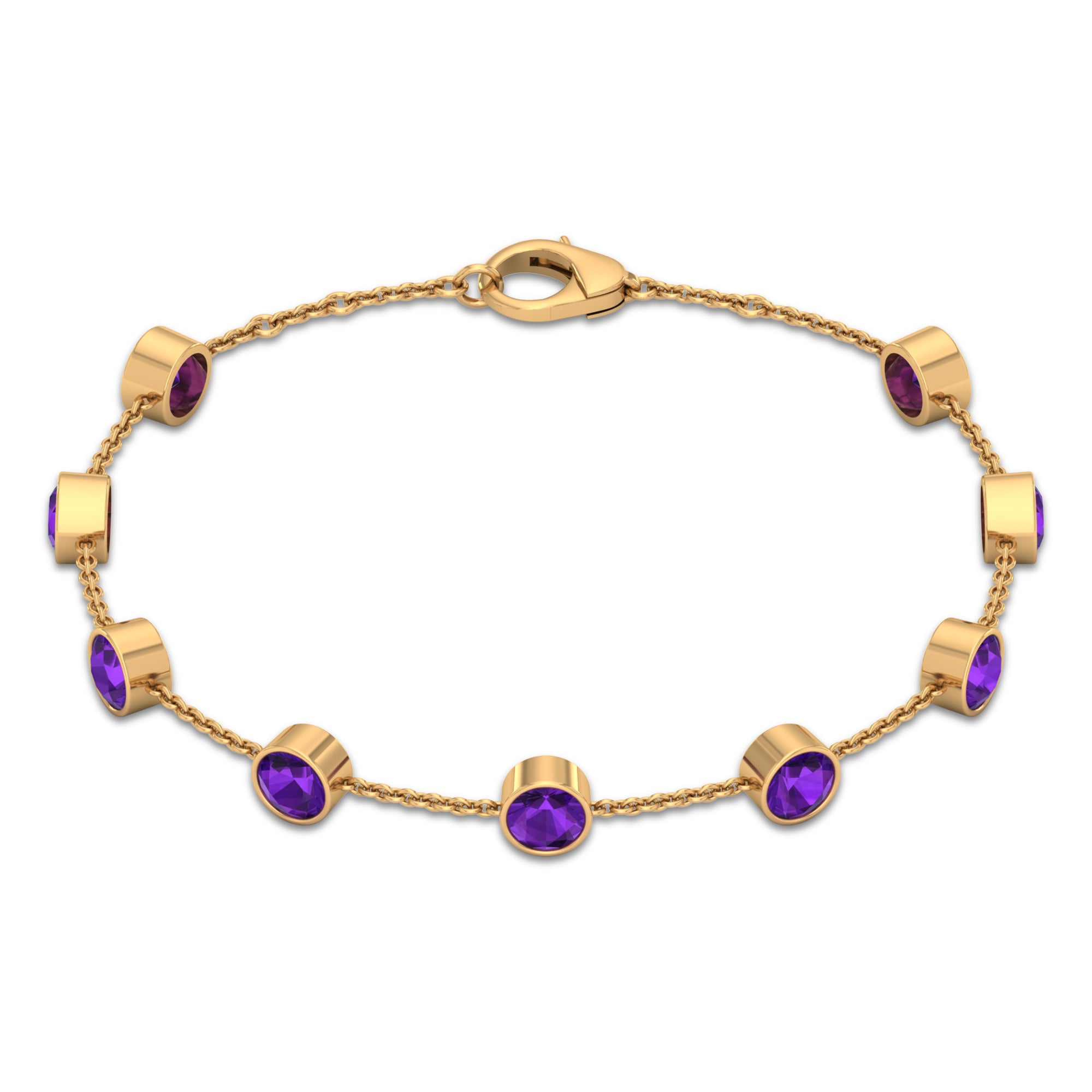 Bezel Set Amethyst Station Chain Bracelet for Women AAA - Rosec Jewels
