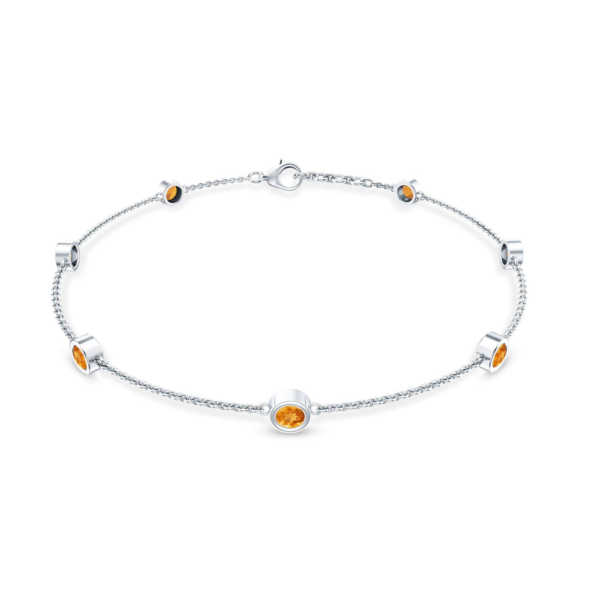 Natural Citrine 7 Stone Station Chain Bracelet for Women AAA - Rosec Jewels