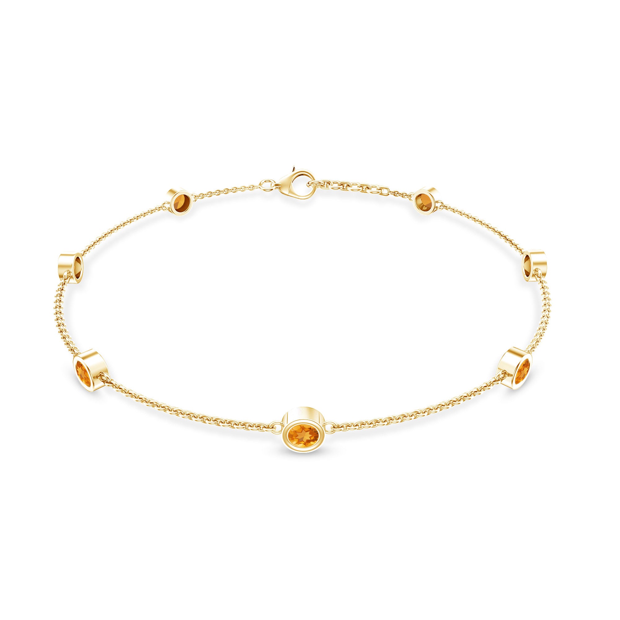 Natural Citrine 7 Stone Station Chain Bracelet for Women AAA - Rosec Jewels