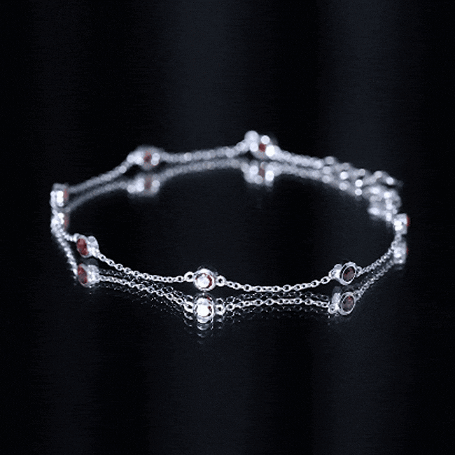 Bezel Set Garnet Seven Stone Station Chain Bracelet AAA - Rosec Jewels