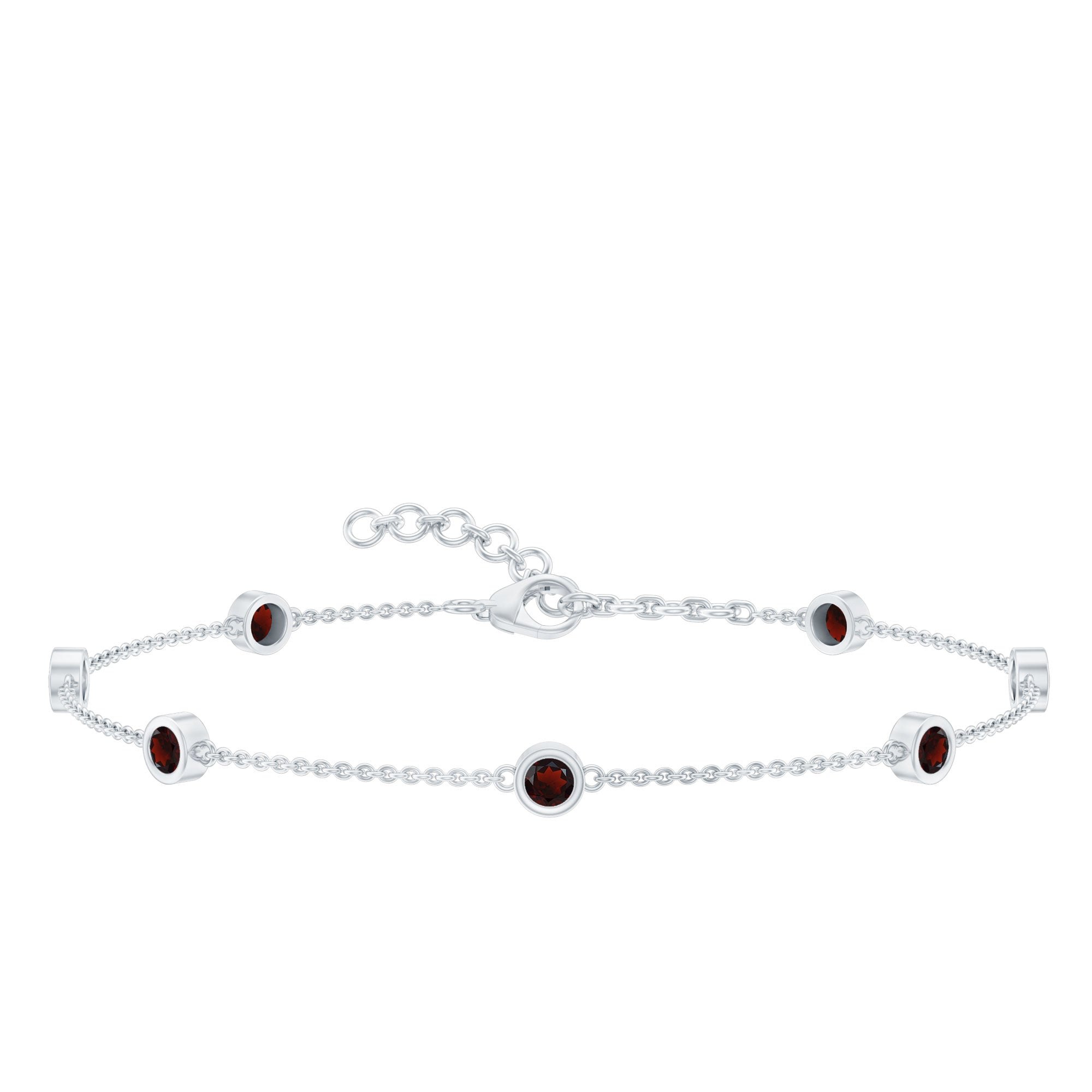 Bezel Set Garnet Seven Stone Station Chain Bracelet