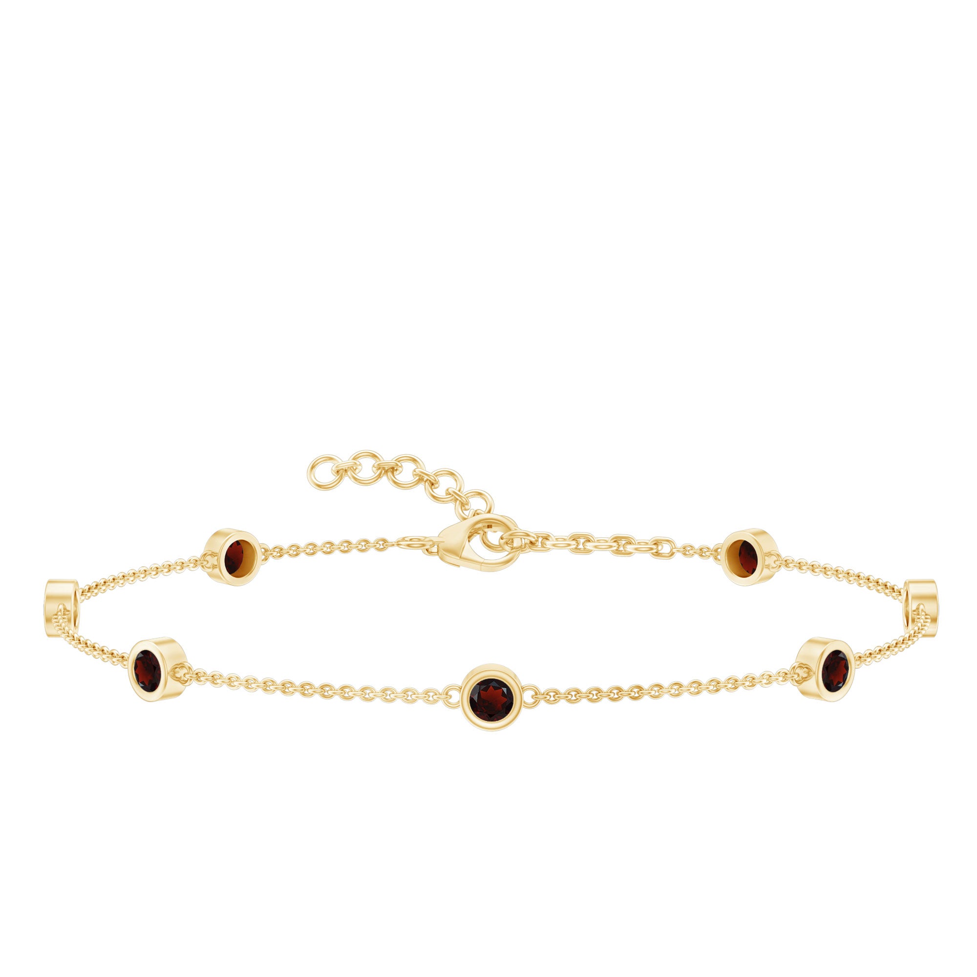 Bezel Set Garnet Seven Stone Station Chain Bracelet AAA - Rosec Jewels